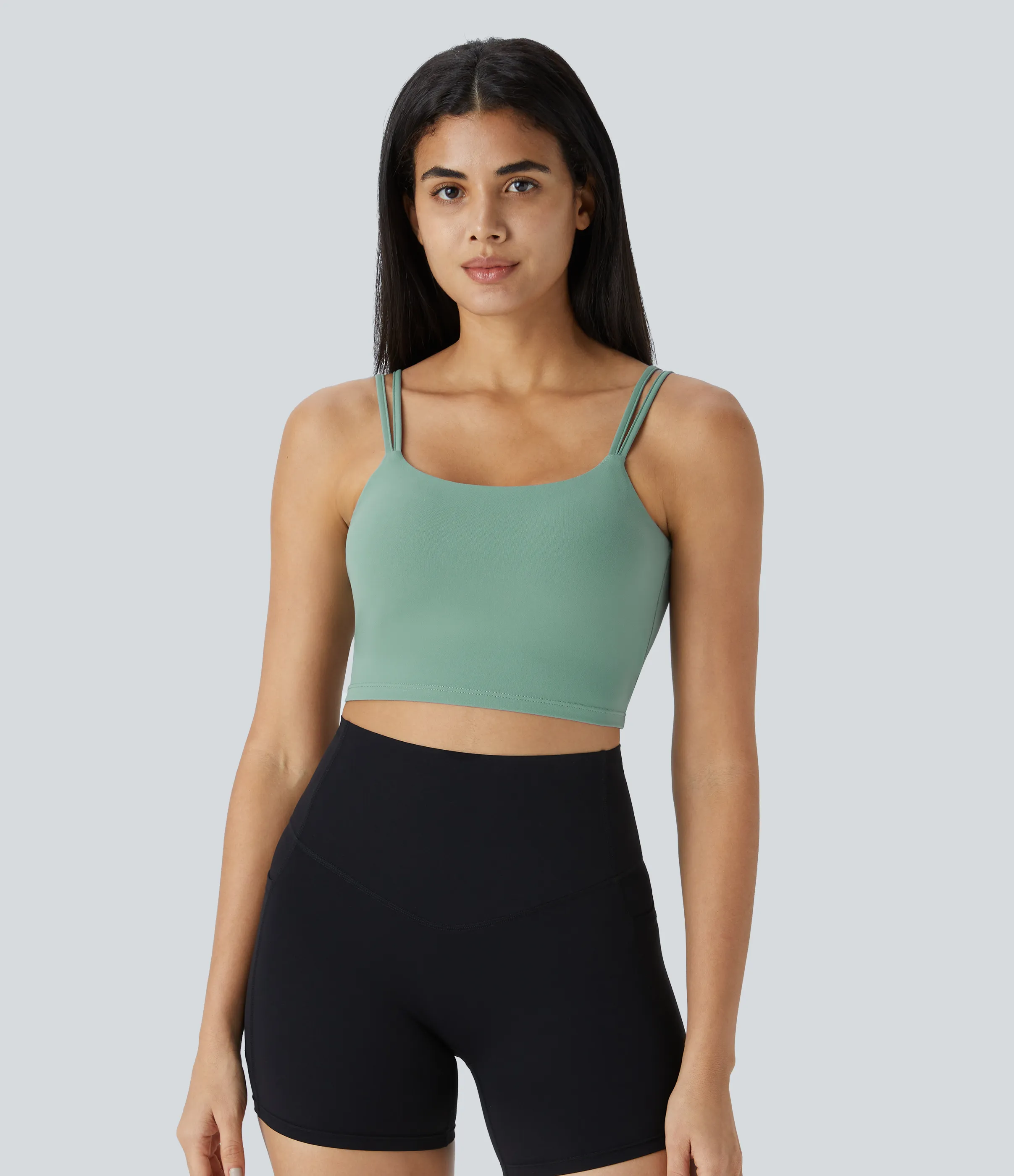 Halara Top corto de yoga con tirantes dobles, espalda cruzada y retorcida en copas D-F - Hedge Green - L sold by Halara product image thumbnail 3