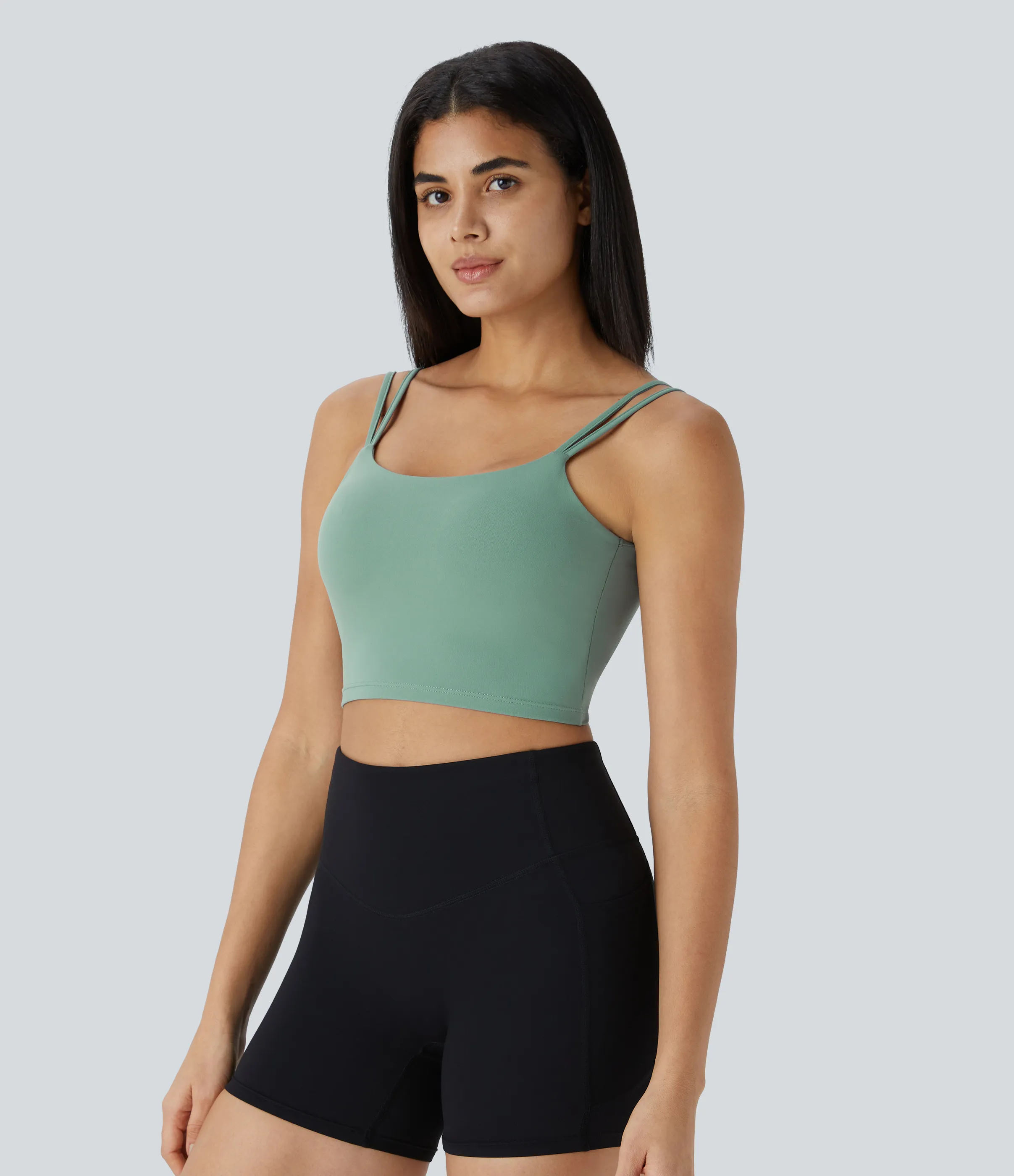 Halara Top corto de yoga con tirantes dobles, espalda cruzada y retorcida en copas D-F - Hedge Green - L sold by Halara product image thumbnail 4