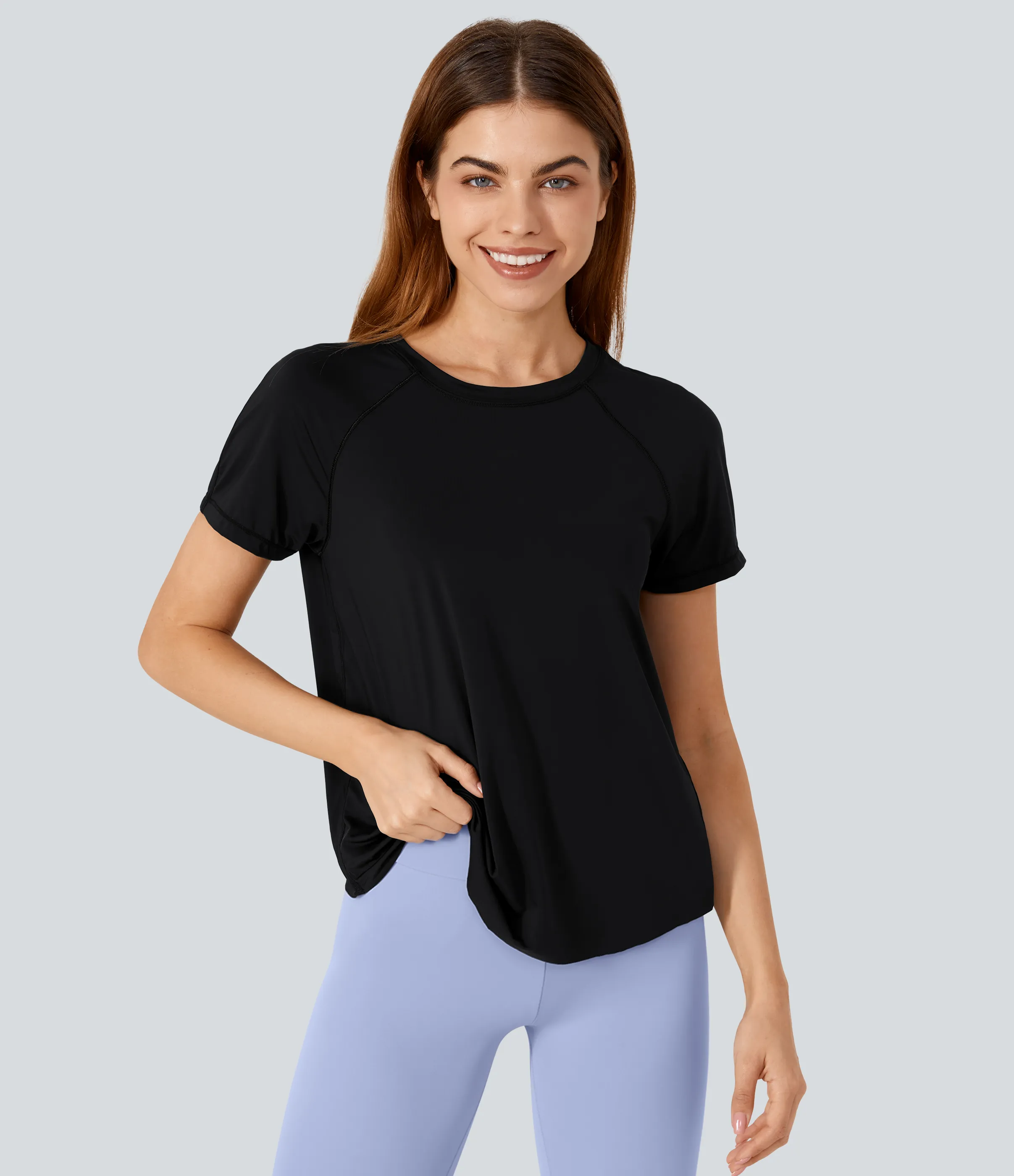 Halara Top deportivo yoga tacto fresco manga corta dobladillo dividido malla contrastante - Black - M sold by Halara product image thumbnail 3