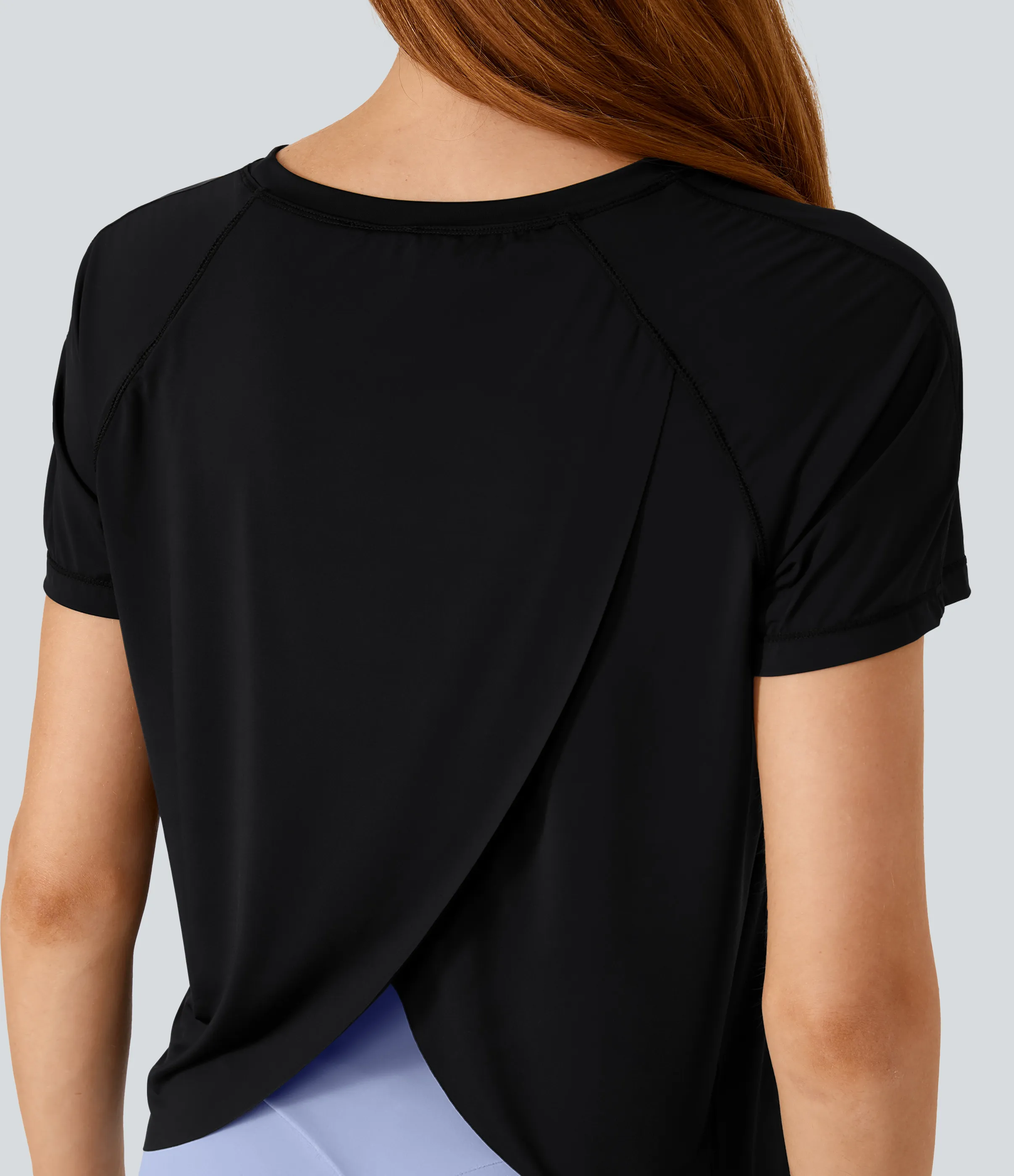 Halara Top deportivo yoga tacto fresco manga corta dobladillo dividido malla contrastante - Black - M sold by Halara product image thumbnail 5