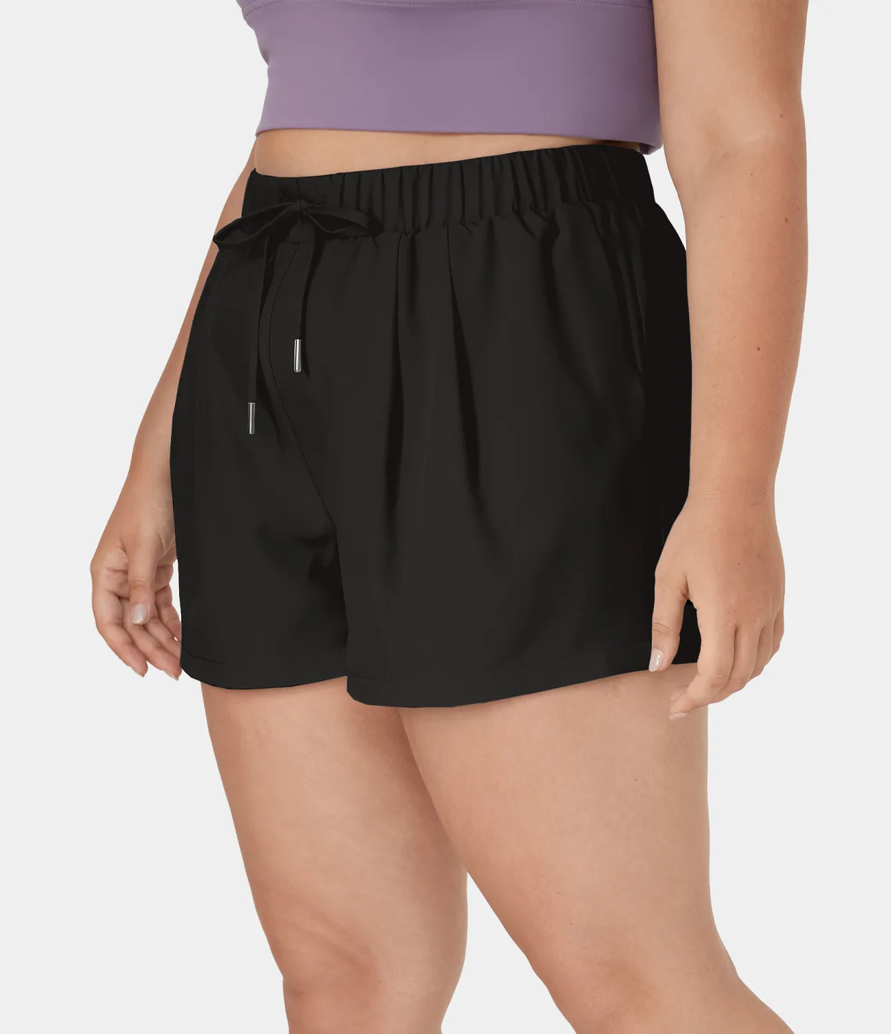 Halara Pantalón corto tiro alto elástico bolsillo lateral cordón talla grande 7.5cm - Black - 4X sold by Halara product image thumbnail 4