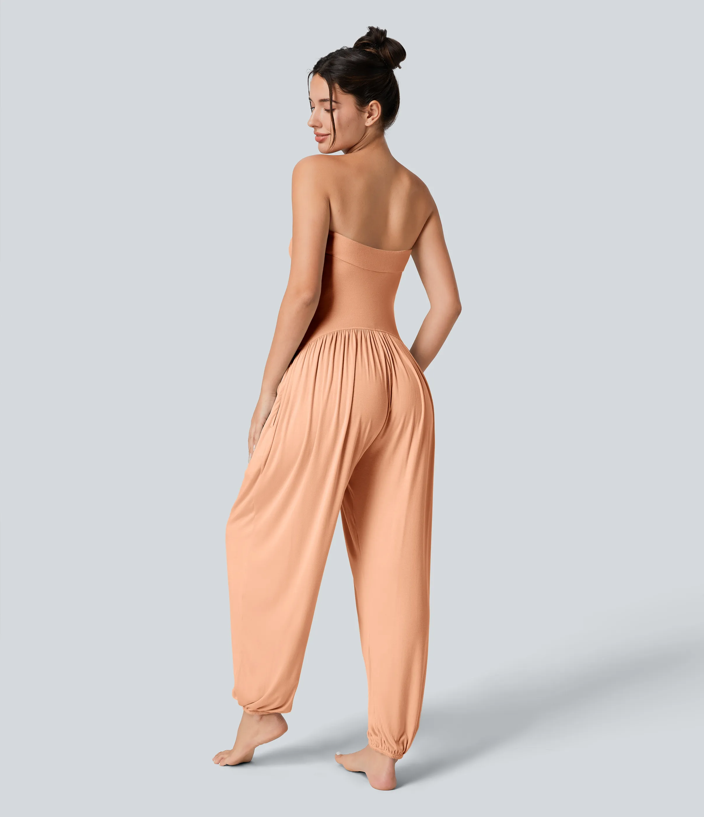 Halara Mono bolsillo lateral plisado sin espalda tubo acanalado - Sunset Orange - M(regular) sold by Halara product image thumbnail 3