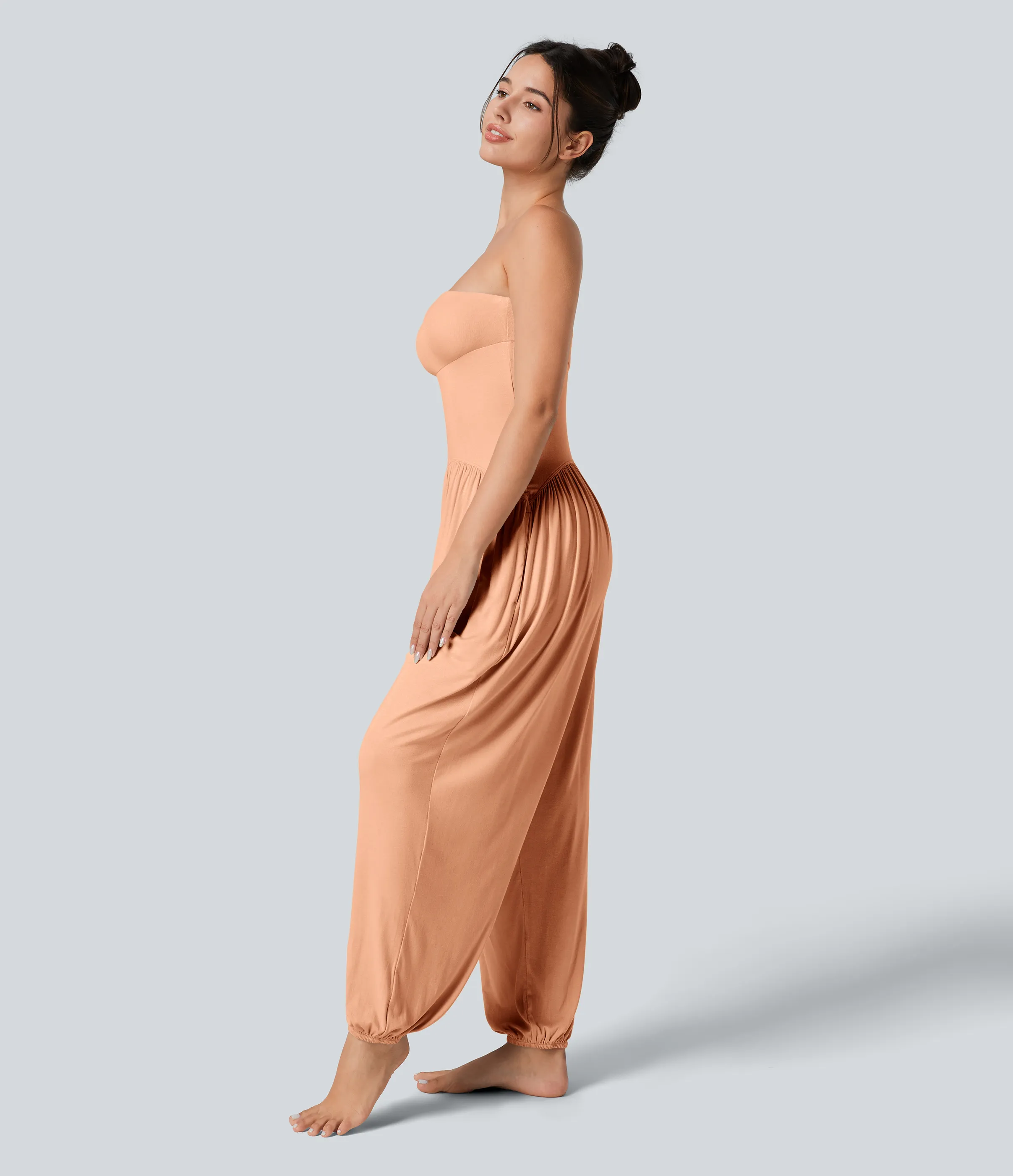 Halara Mono bolsillo lateral plisado sin espalda tubo acanalado - Sunset Orange - M(regular) sold by Halara product image thumbnail 4