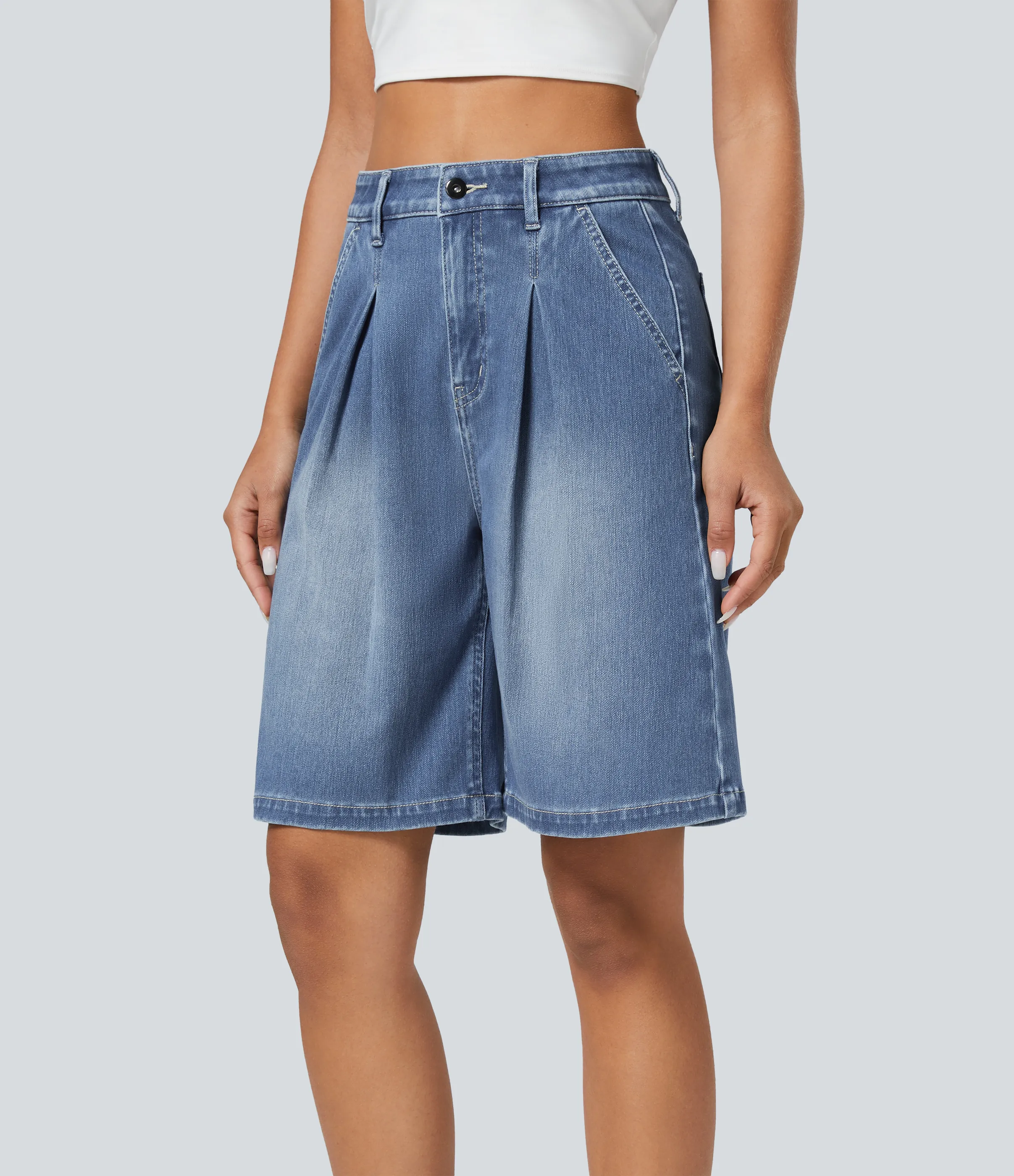 Halara Pantalón Corto Halara Flex™ Denim mezclilla elástica lavada múltiples bolsillos cremallera botón tiro alto - Aquamarine Denim - XS(regular) sold by Halara product image thumbnail 4