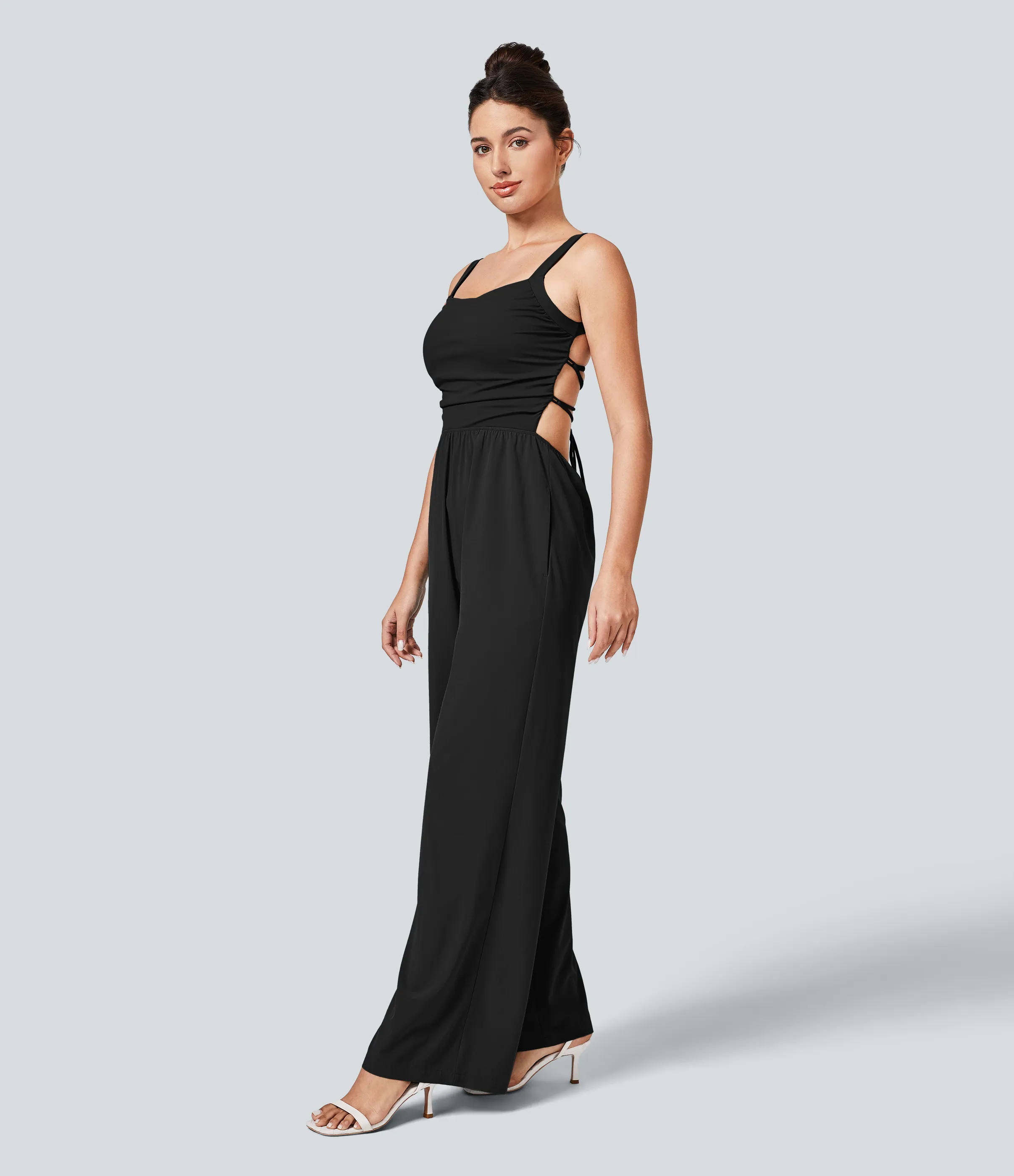 Halara Mono Breezeful™ secado rápido bolsillo lateral cordón cruzado sin espalda - Black - S sold by Halara product image thumbnail 4