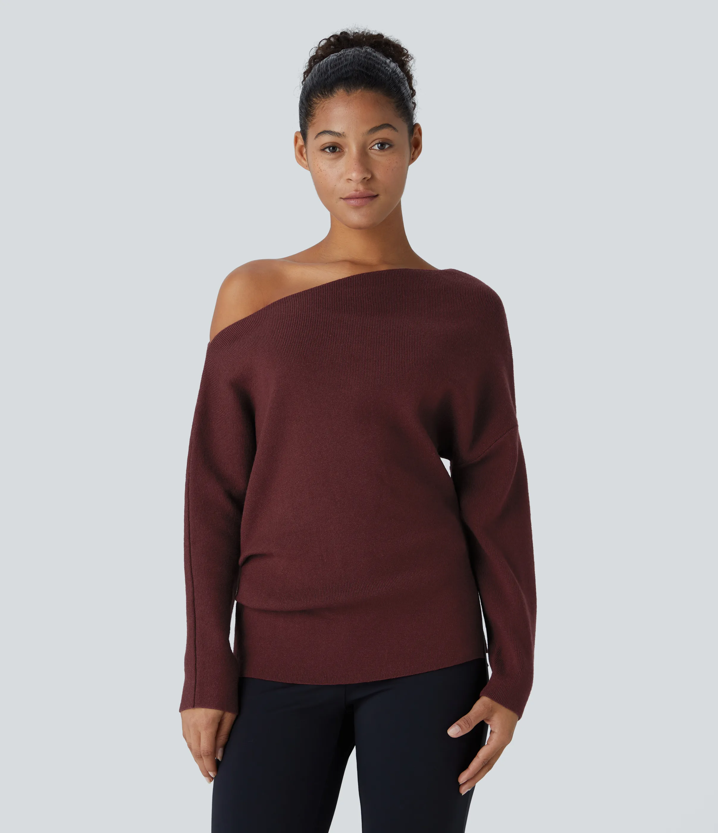 Halara Suéter oficina dividido manga larga sin hombro - Windsor Wine - XL sold by Halara product image thumbnail 2