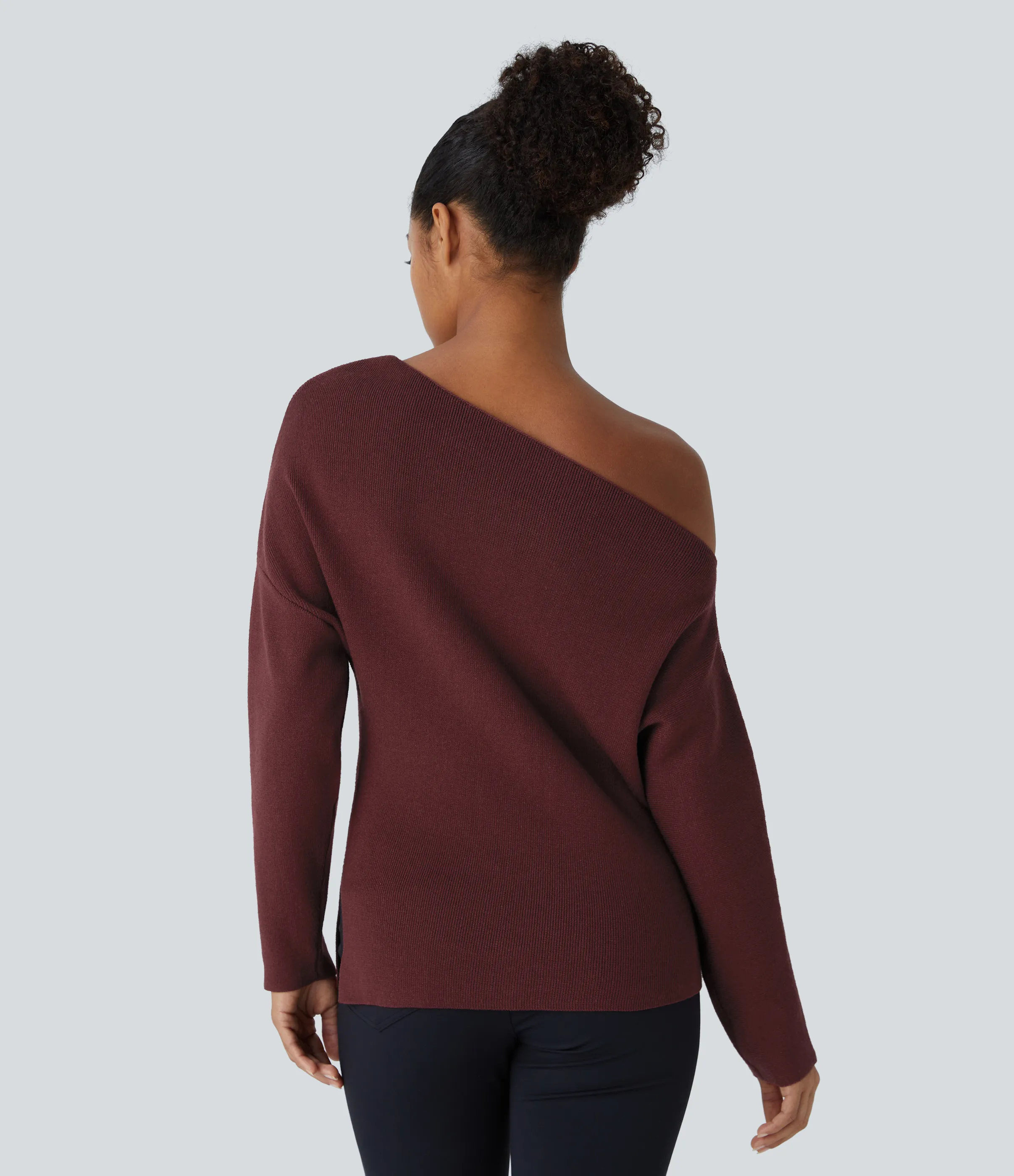 Halara Suéter oficina dividido manga larga sin hombro - Windsor Wine - XL sold by Halara product image thumbnail 3