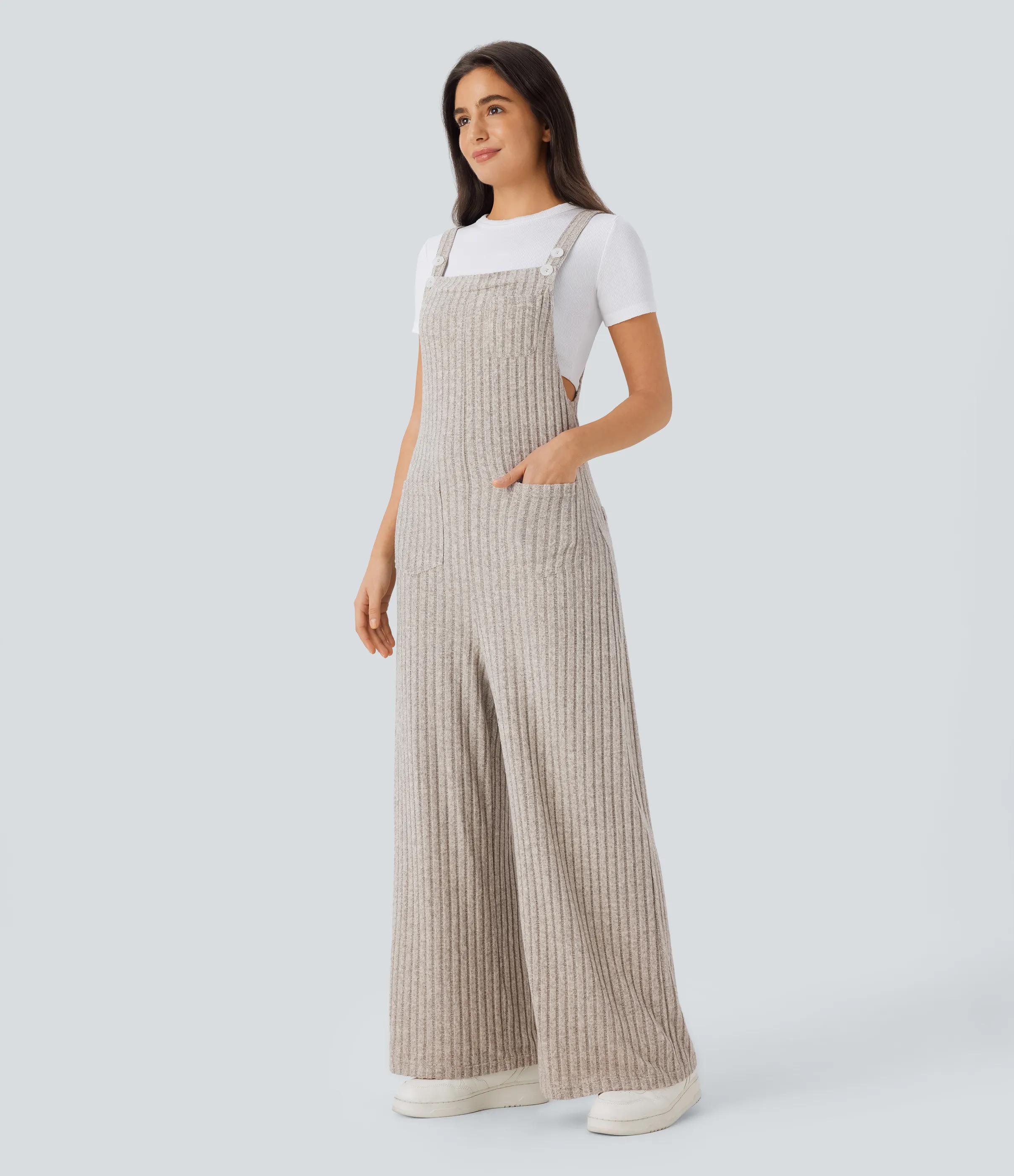 Halara Mono múltiple bolsillo botón tira ajustable acanalado - Warm Grey Floral Velvet - S(regular) sold by Halara product image thumbnail 4