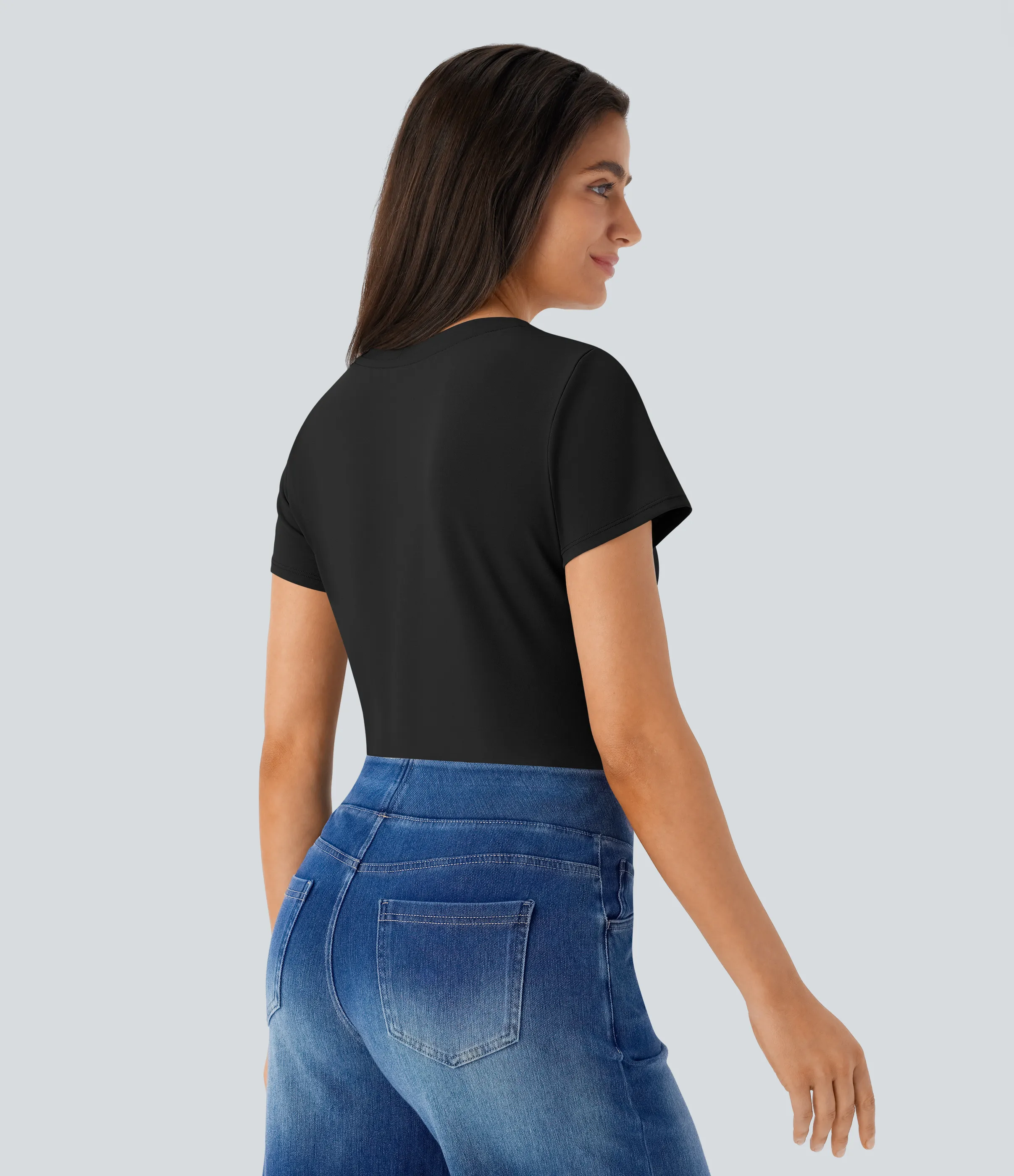 Halara Blusa básica oficina cuello redondo manga corta - Black - XS sold by Halara product image thumbnail 3