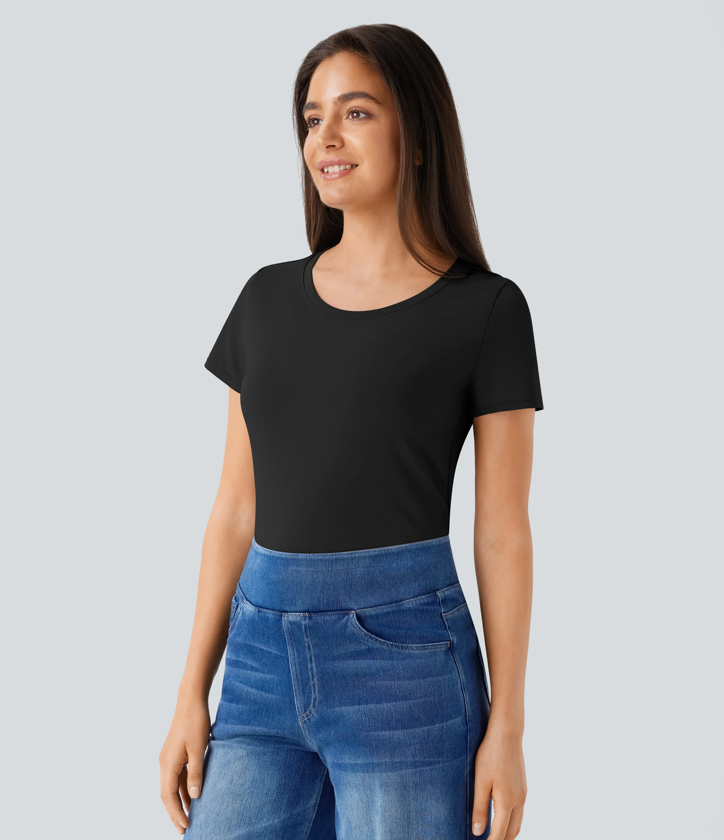 Halara Blusa básica oficina cuello redondo manga corta - Black - XS sold by Halara product image thumbnail 4