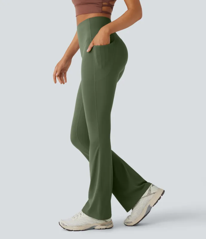 Halara Leggings SoCinched UltraSculpt yoga Bootcut tiro alto control abdomen bolsillo lateral moldeador - Deep Woodland Green - XS(tall) sold by Halara