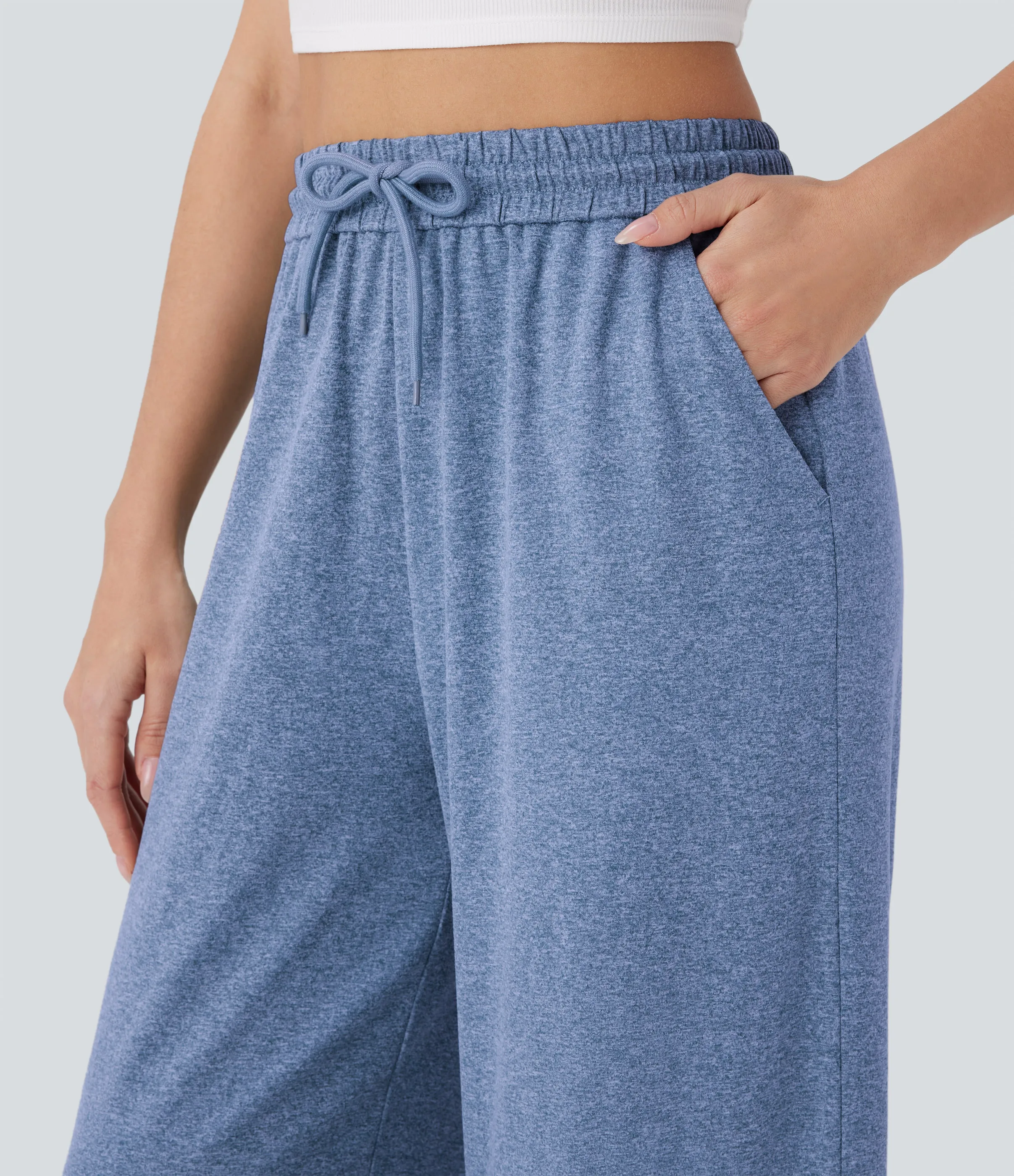 Halara Pantalón pierna ancha bolsillo lateral cordón tiro alto - Sky Blue Floral Yarn - M(regular) sold by Halara product image thumbnail 5