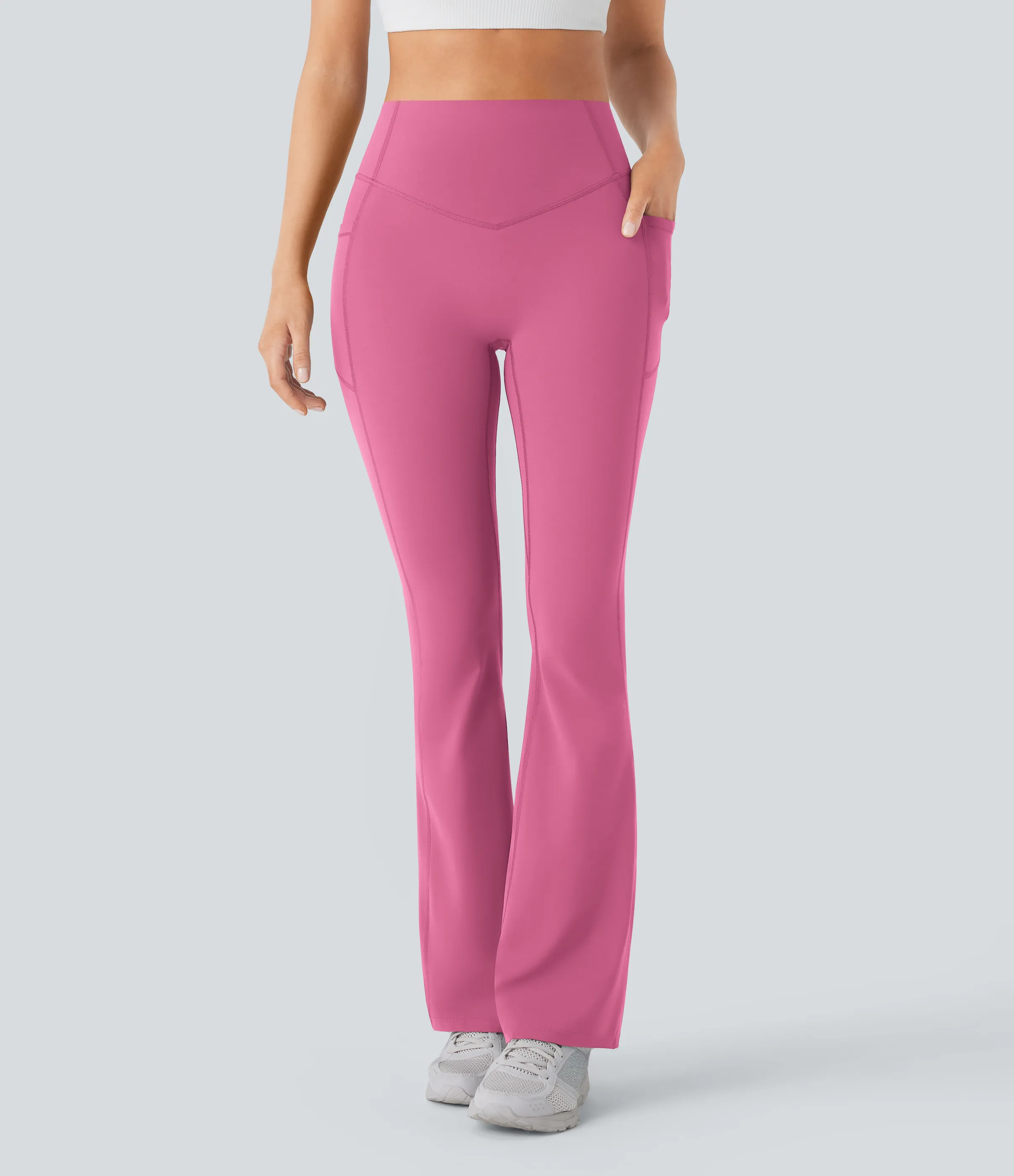 Halara Leggings SoCinched UltraSculpt Bootcut yoga tiro alto realce glúteo bolsillo lateral control abdomen moldeador - Pink Power - XS(extall) sold by Halara product image thumbnail 4