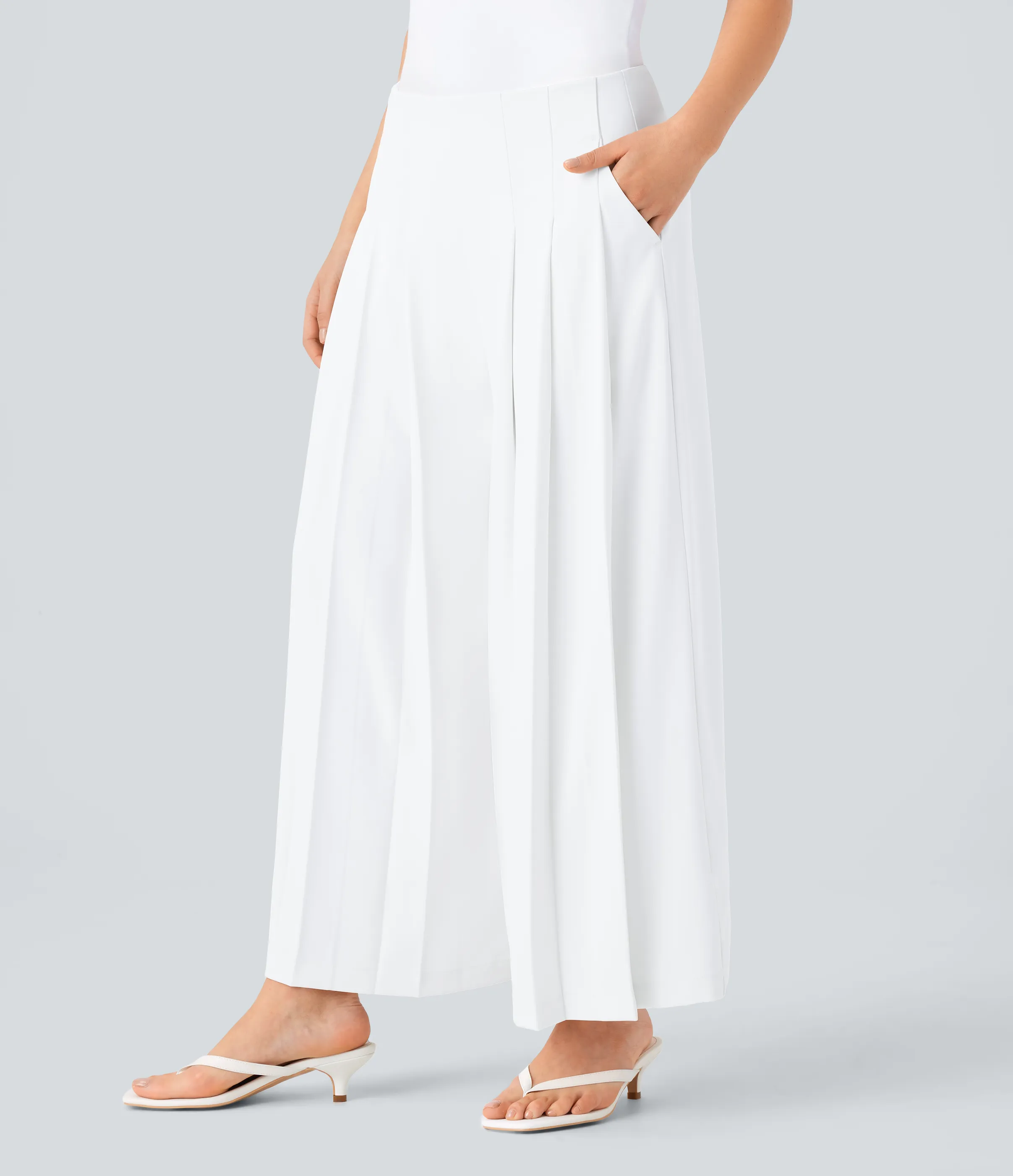 Halara Pantalón resort holgado plisado cremallera invisible bolsillo lateral tiro medio bajo - Star White - XS(regular) sold by Halara product image thumbnail 4