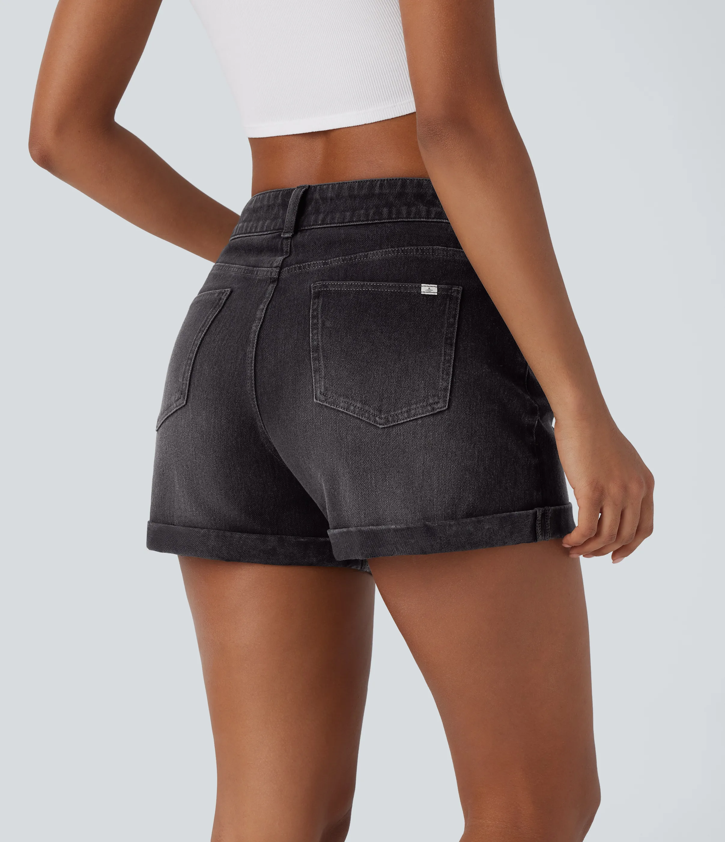 Halara Pantalón corto Halara Flex™ Denim mezclilla elástico cremallera botón tiro medio 7.5cm - Cloud Black Denim - XS(regular) sold by Halara product image thumbnail 3