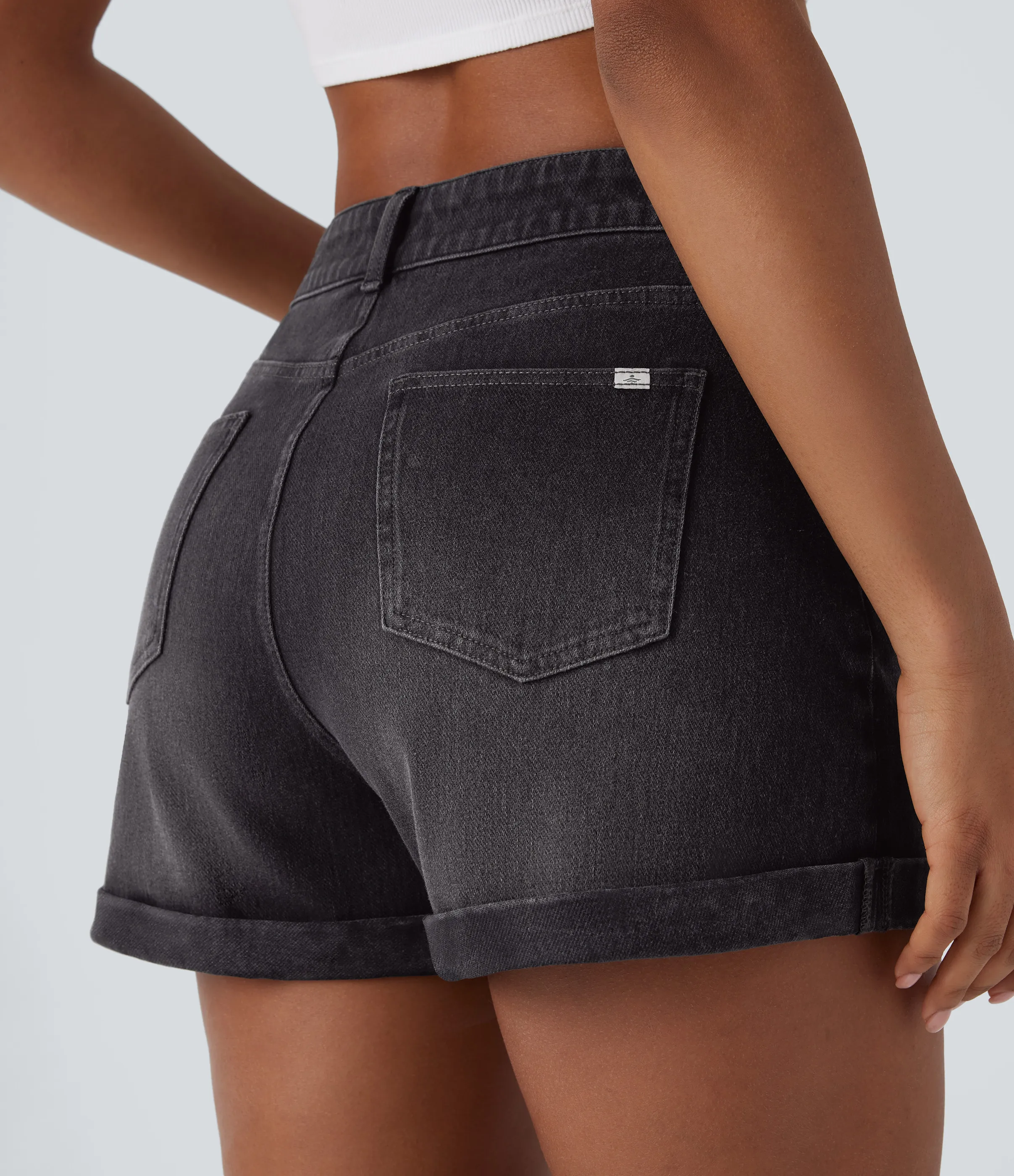 Halara Pantalón corto Halara Flex™ Denim mezclilla elástico cremallera botón tiro medio 7.5cm - Cloud Black Denim - XS(regular) sold by Halara product image thumbnail 5