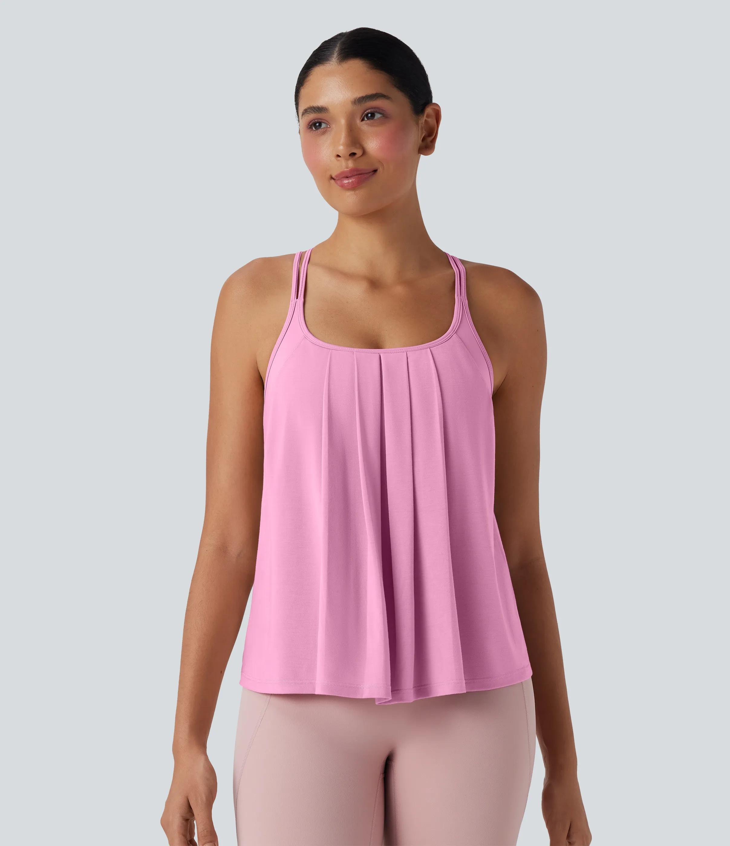 Halara Top yoga secado rápido tirante doble plisado cruzado espalda - Pink Frosting - L sold by Halara product image thumbnail 3