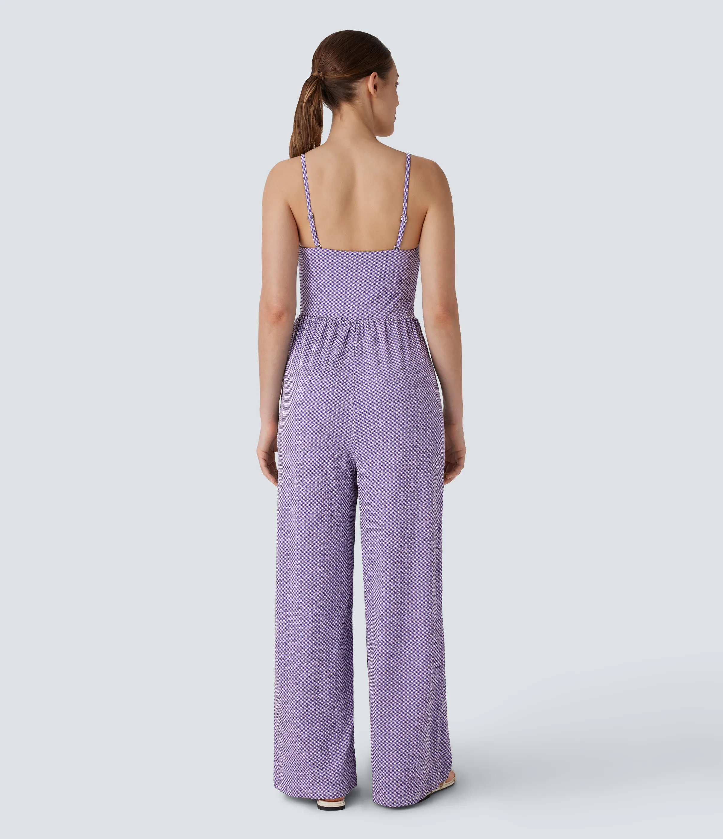 Halara Mono cuadro bolsillo lateral fruncido sin espalda tirante ajustable extraíble - Purple Diagonal Plaid - L(regular) sold by Halara product image thumbnail 3