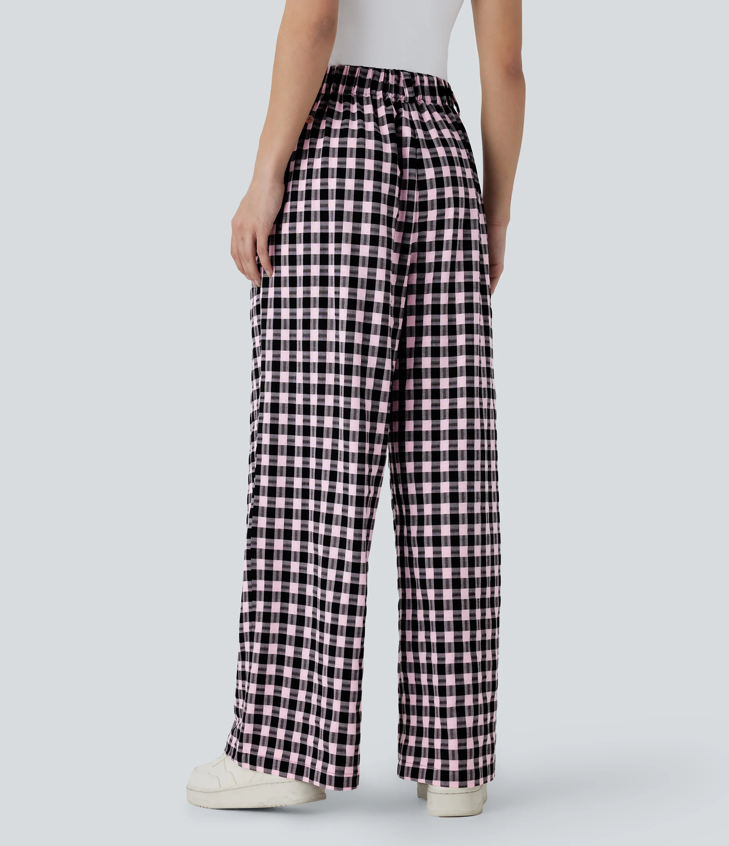 Halara Pantalón cuadro pierna ancha bolsillo lateral tiro alto - Light Pink Architectural Plaid - S(regular) sold by Halara product image thumbnail 3