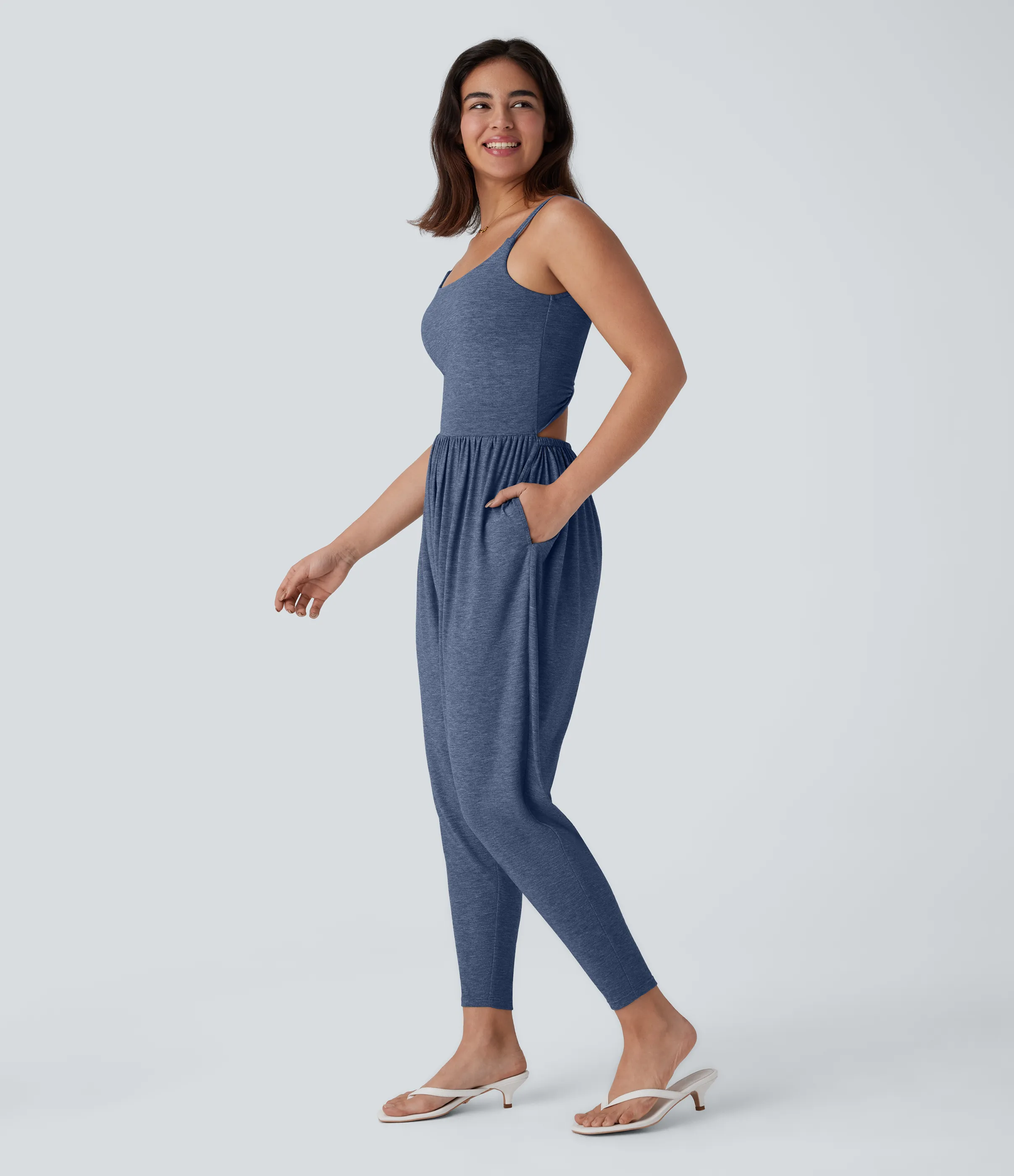 Halara Mono harén bolsillo lateral tirante doble retorcido sin espalda - Easy Peezy - Mottled Indigo - XL(regular) sold by Halara product image thumbnail 4