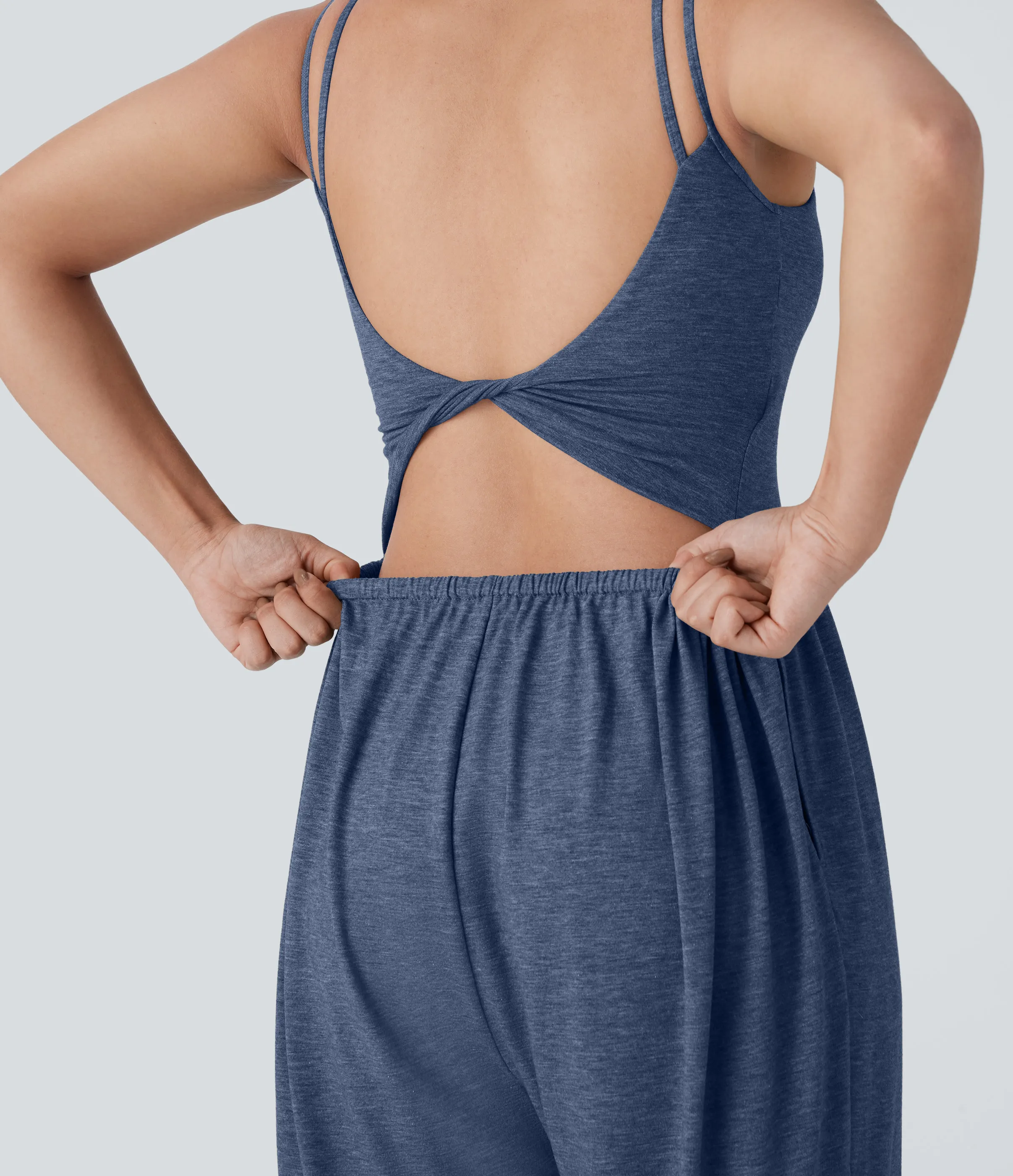 Halara Mono harén bolsillo lateral tirante doble retorcido sin espalda - Easy Peezy - Mottled Indigo - XL(regular) sold by Halara product image thumbnail 5