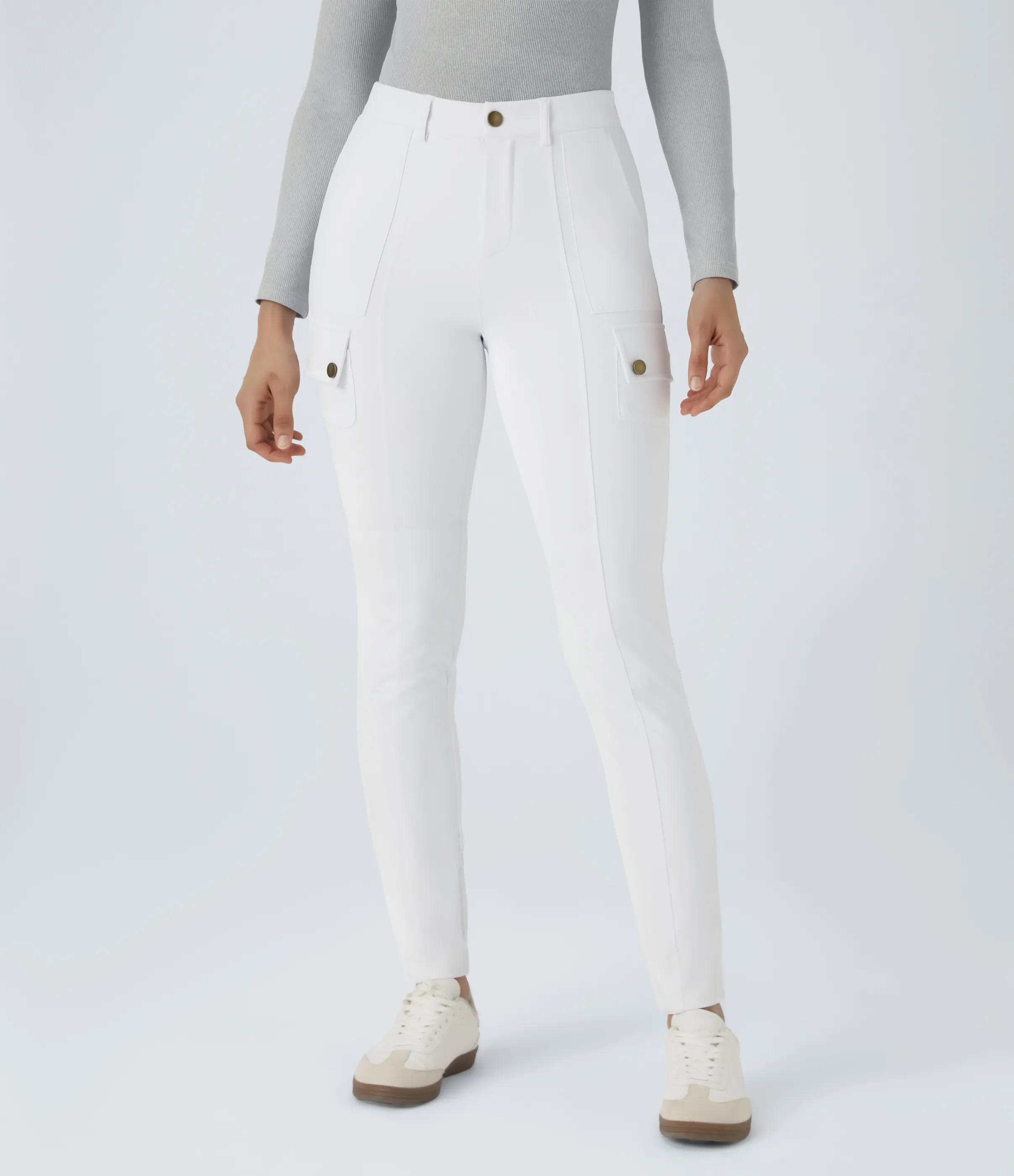 Halara Pantalón cargo ajustado tiro alto múltiple bolsillo cremallera botón - White - S(tall) sold by Halara product image thumbnail 3