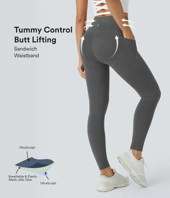 Halara Leggings SoCinched UltraSculpt tiro alto realce glúteos control abdomen bolsillo lateral moldeador - Volcanic Ash - S(7/8) sold by Halara