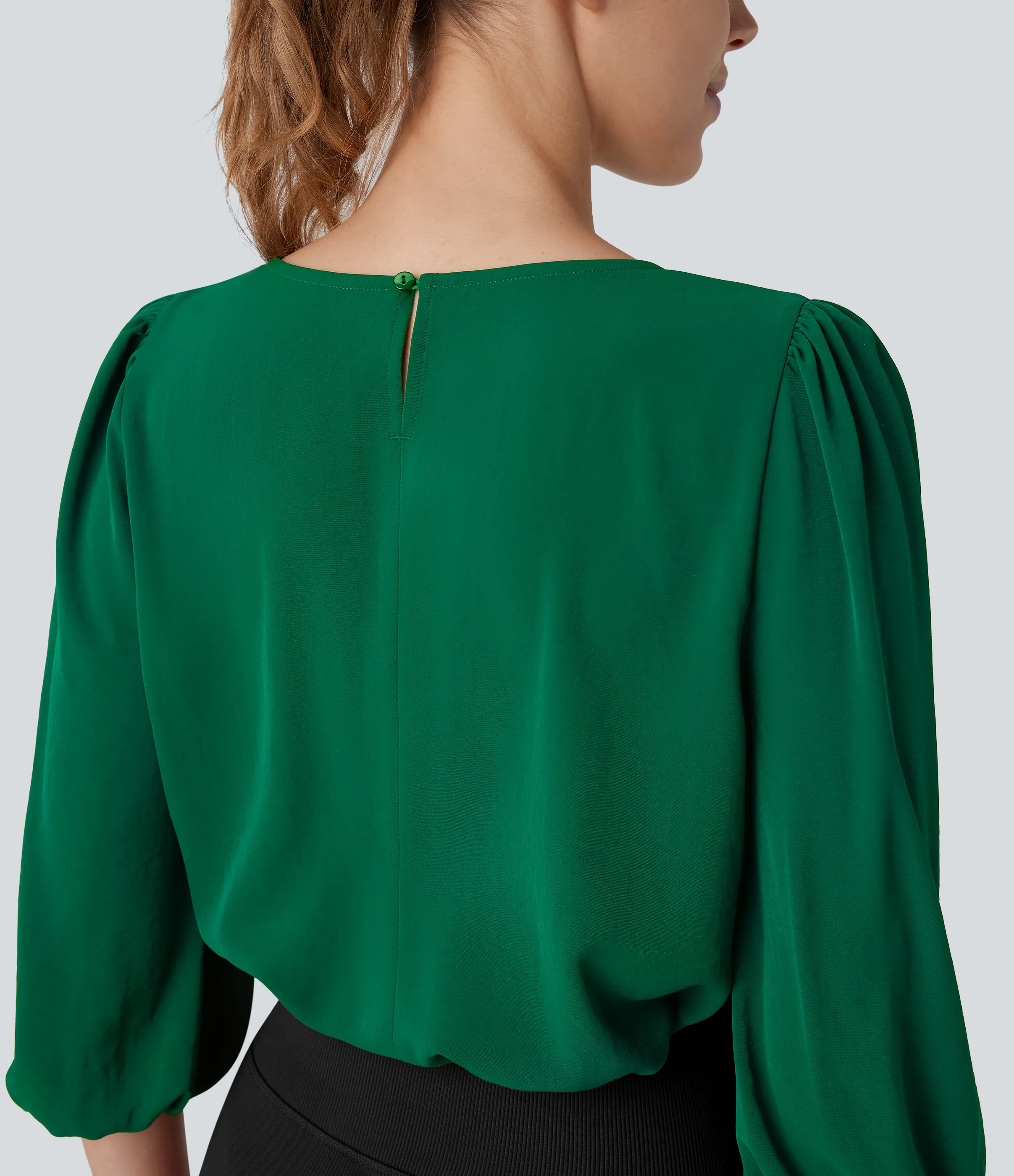 Halara Blusa oficina cuello barco abertura espalda manga obispo - Green Jacket - XS sold by Halara product image thumbnail 5