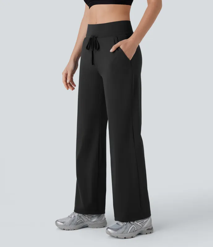 Halara Pantalón yoga Softlyzero™ Airy tiro medio cordón bolsillo lateral pierna recta tacto fresco - Black - XS(regular) made by Halara