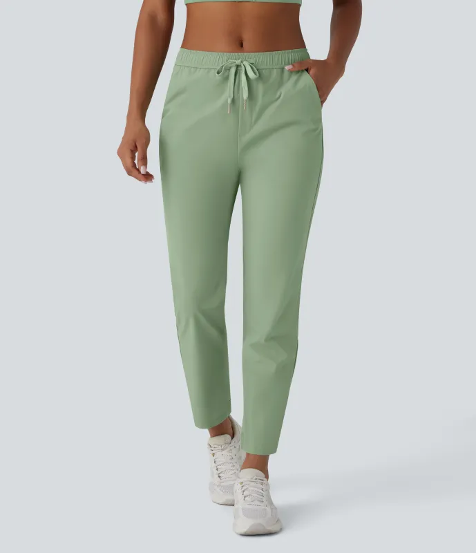 Halara Pantalón entrenamiento tiro medio bolsillo lateral cordón ajustable - Smoke Green - S(regular) sold by Halara