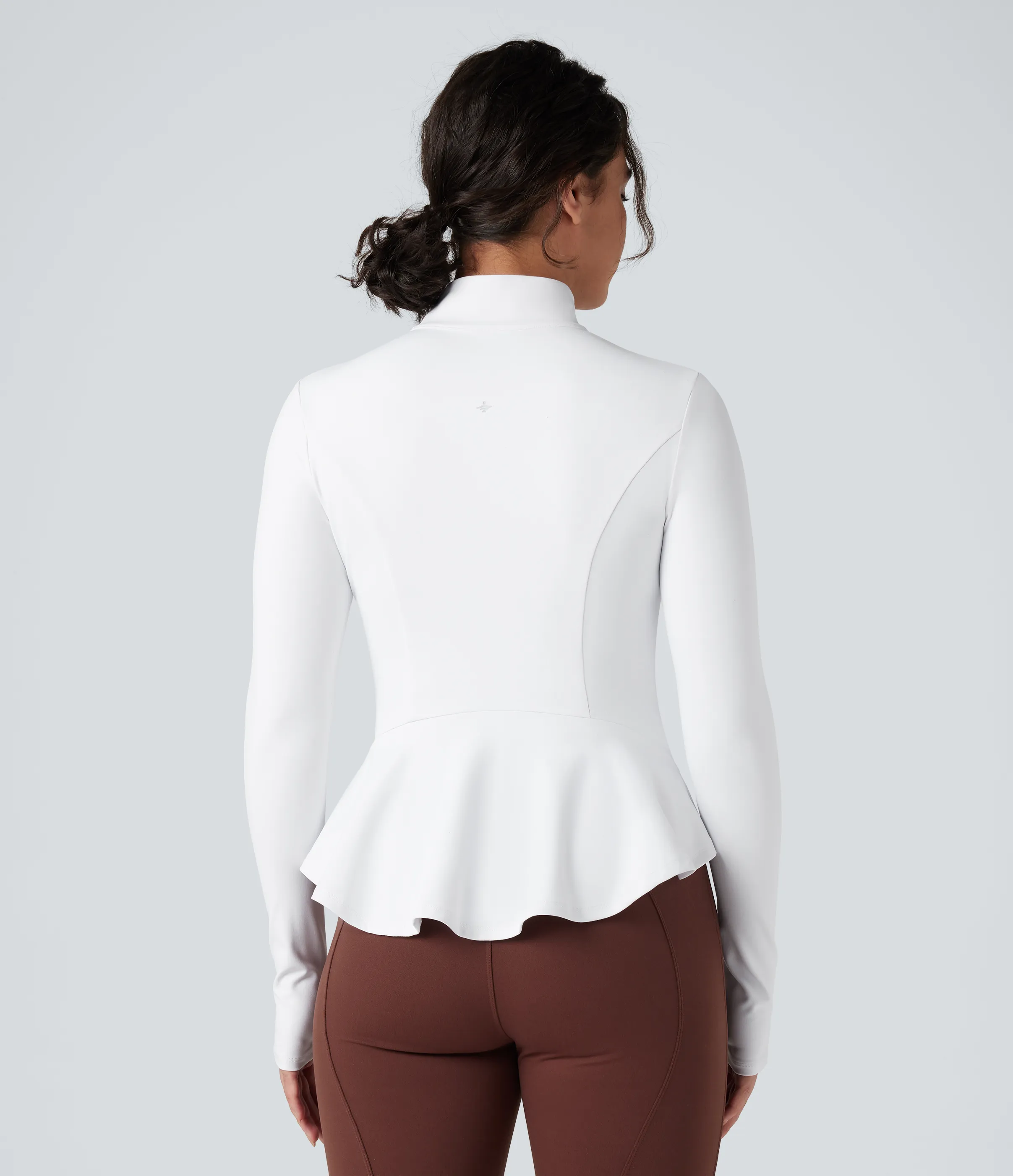 Halara Chaqueta ajustada con cuello alto, cremallera, abertura para el pulgar, dobladillo con volantes y bolsillos - White - L sold by Halara product image thumbnail 2