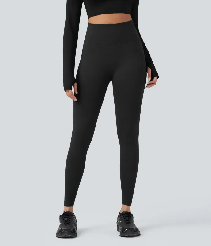 Halara Leggings de yoga de tiro alto fluido sin costuras con control de abdomen y push-up levanta glúteos en longitud 7/8 - Black - XS(7/8) sold by Halara