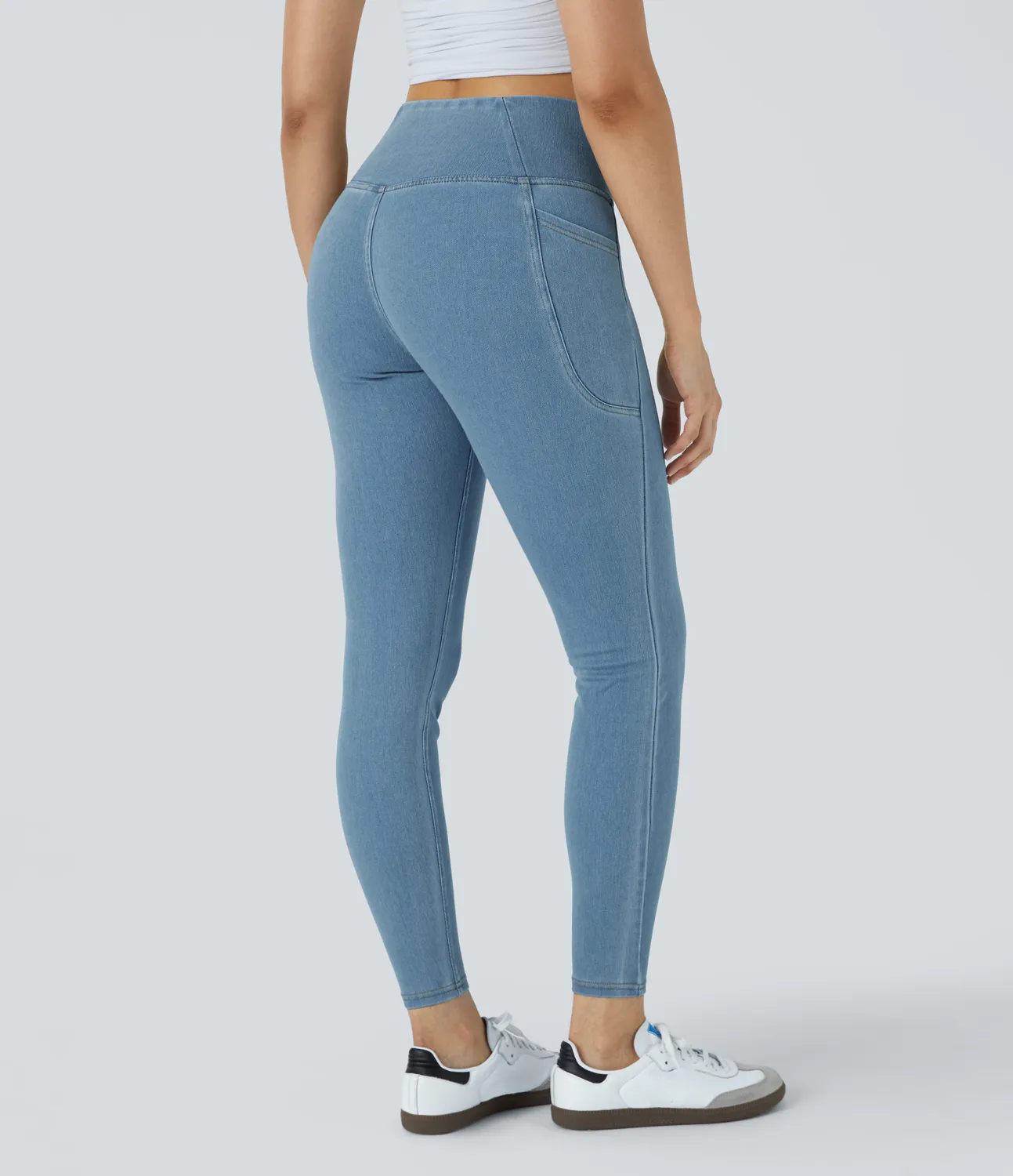 Halara Leggings Halara Flex™ Denim oficina mezclilla elástico lavado bolsillo lateral cruzado - Washed Denim Sunny Blue - XL(7/8) sold by Halara product image thumbnail 4