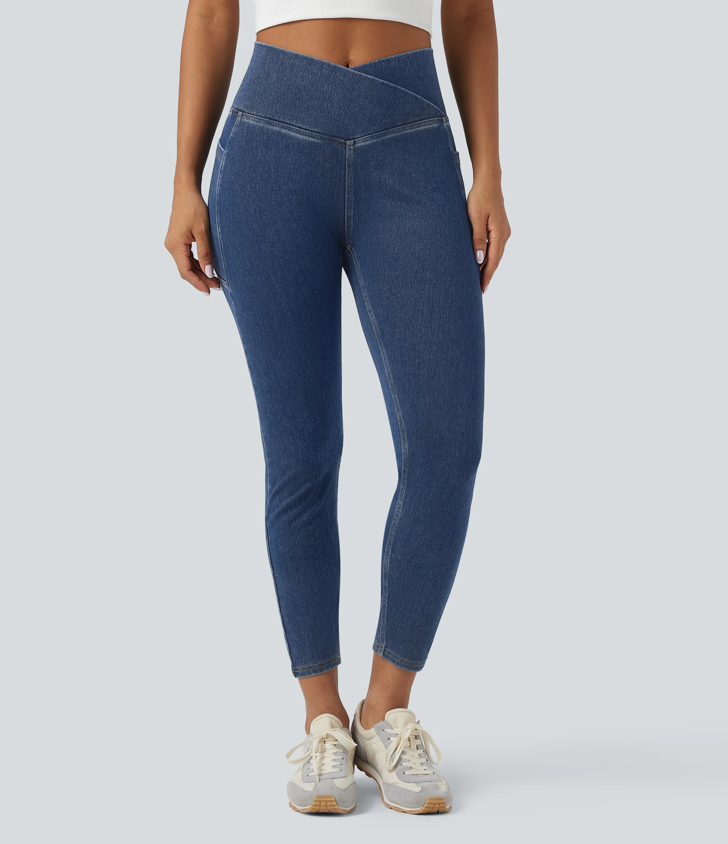 Halara Leggings Halara Flex™ Denim oficina mezclilla elástico lavado bolsillo lateral cruzado - Tide Blue Denim - M(7/8) sold by Halara product image thumbnail 3