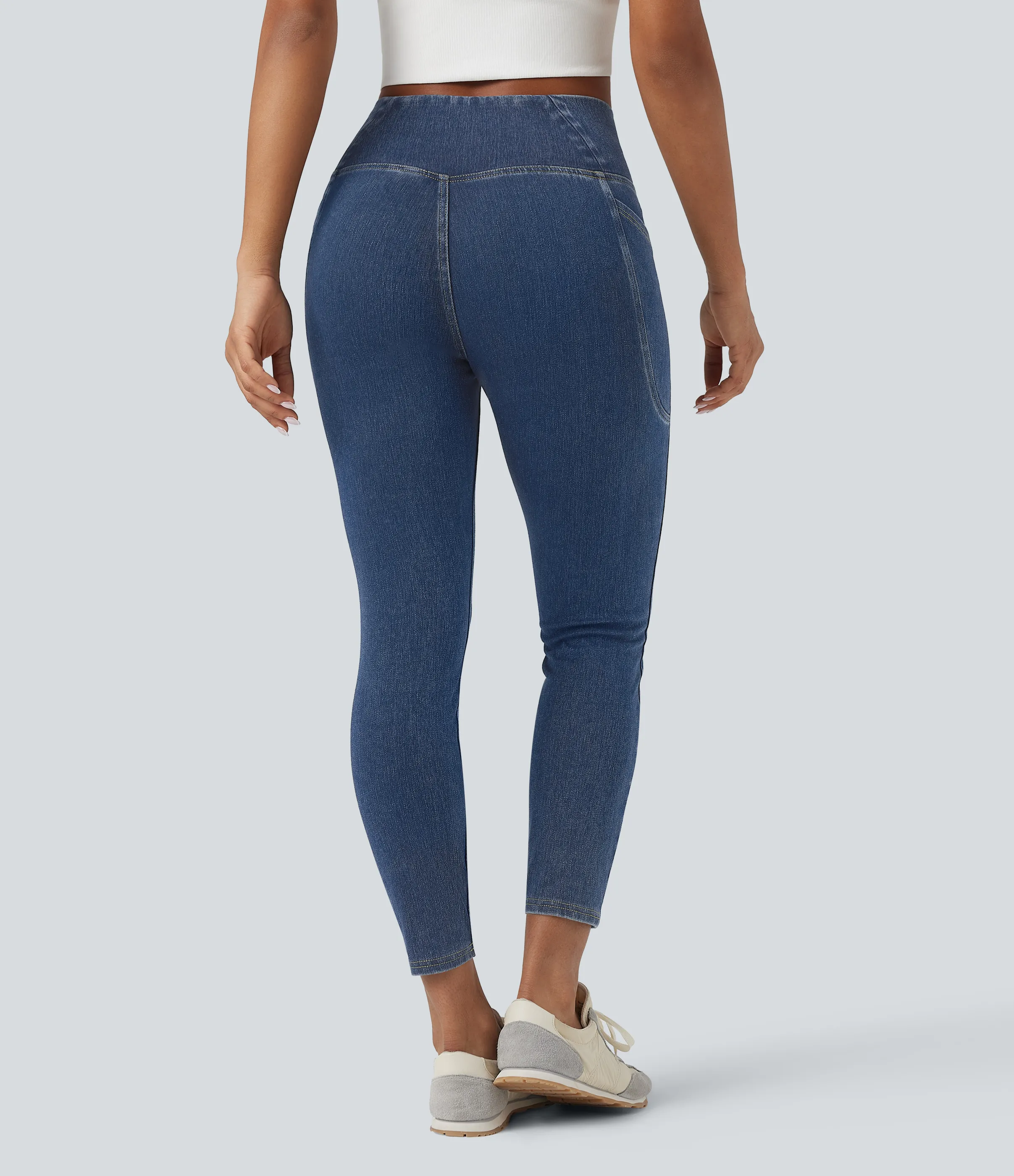 Halara Leggings Halara Flex™ Denim oficina mezclilla elástico lavado bolsillo lateral cruzado - Tide Blue Denim - M(7/8) sold by Halara product image thumbnail 4