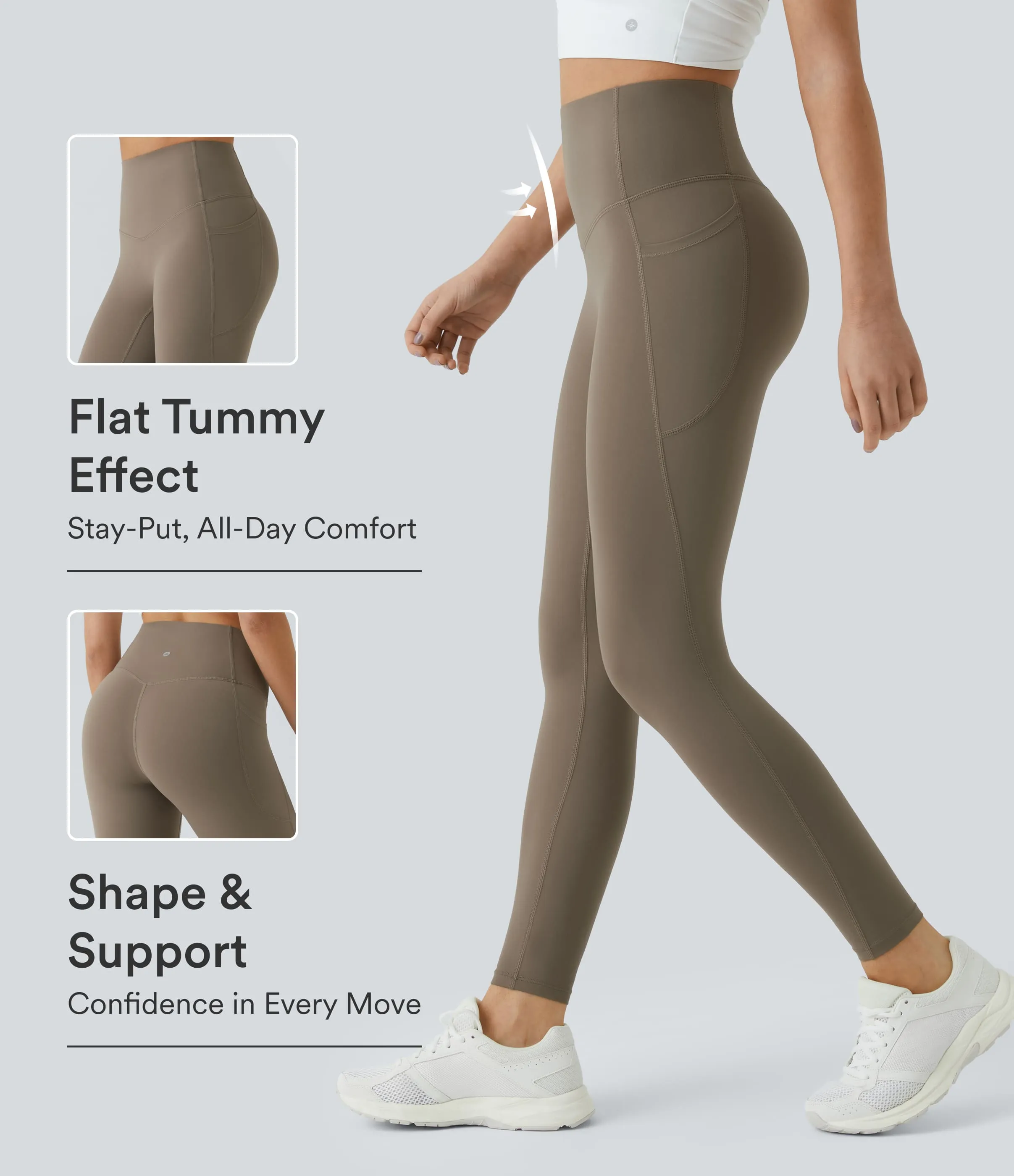 Halara Leggings SoCinched UltraSculpt entrenamiento control abdomen bolsillo lateral tiro alto - Dawn Brown - XS(full_length) sold by Halara