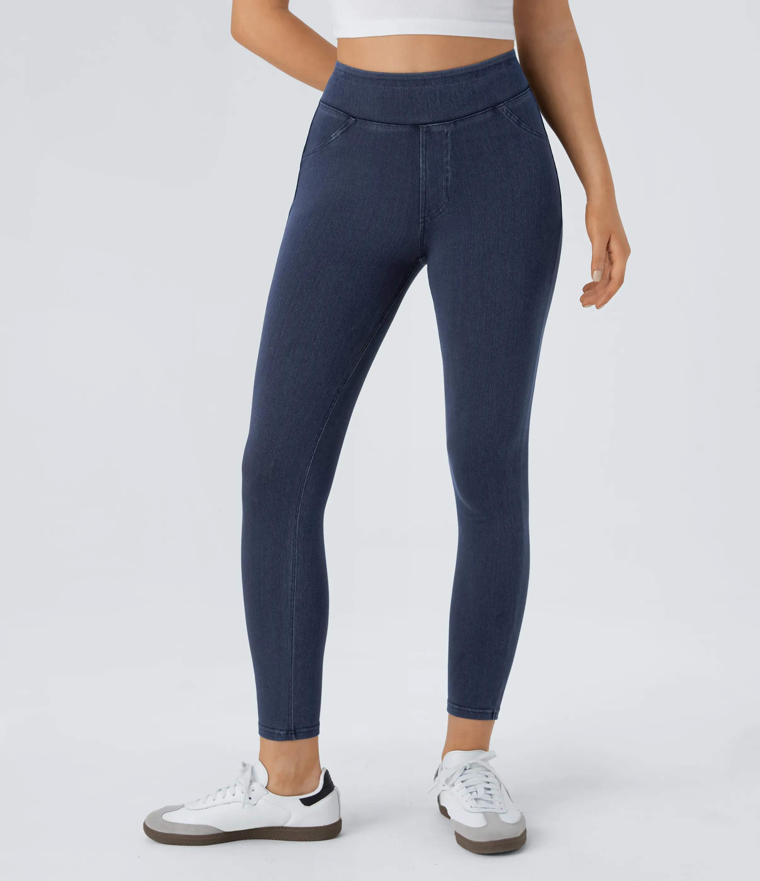 Halara Leggings Halara Flex™ Denim mezclilla elástico bolsillo lateral trasero tiro alto - Washed Denim Navy Blue - S(7/8) sold by Halara product image thumbnail 4