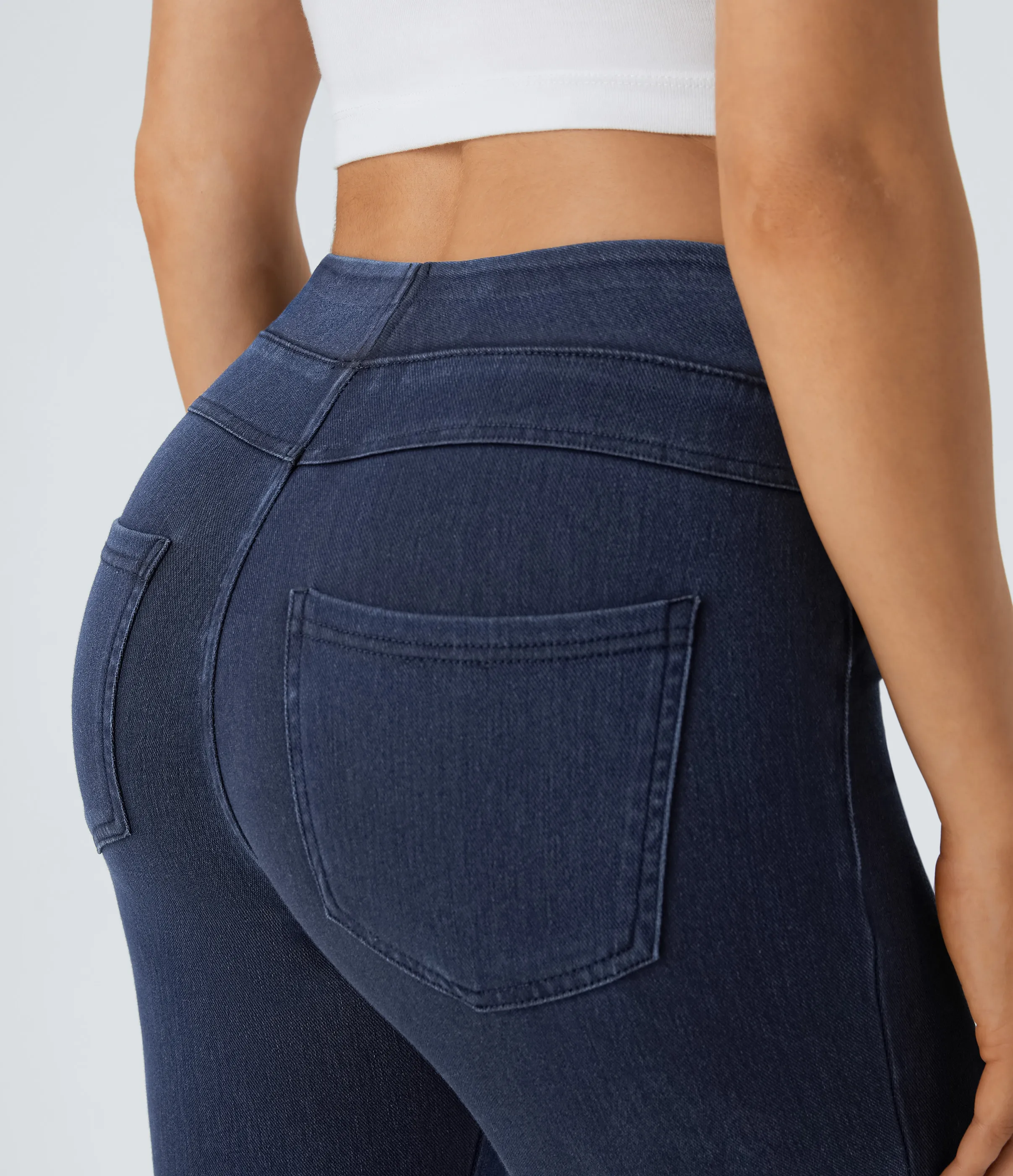 Halara Leggings Halara Flex™ Denim mezclilla elástico bolsillo lateral trasero tiro alto - Washed Denim Navy Blue - S(7/8) sold by Halara product image thumbnail 5