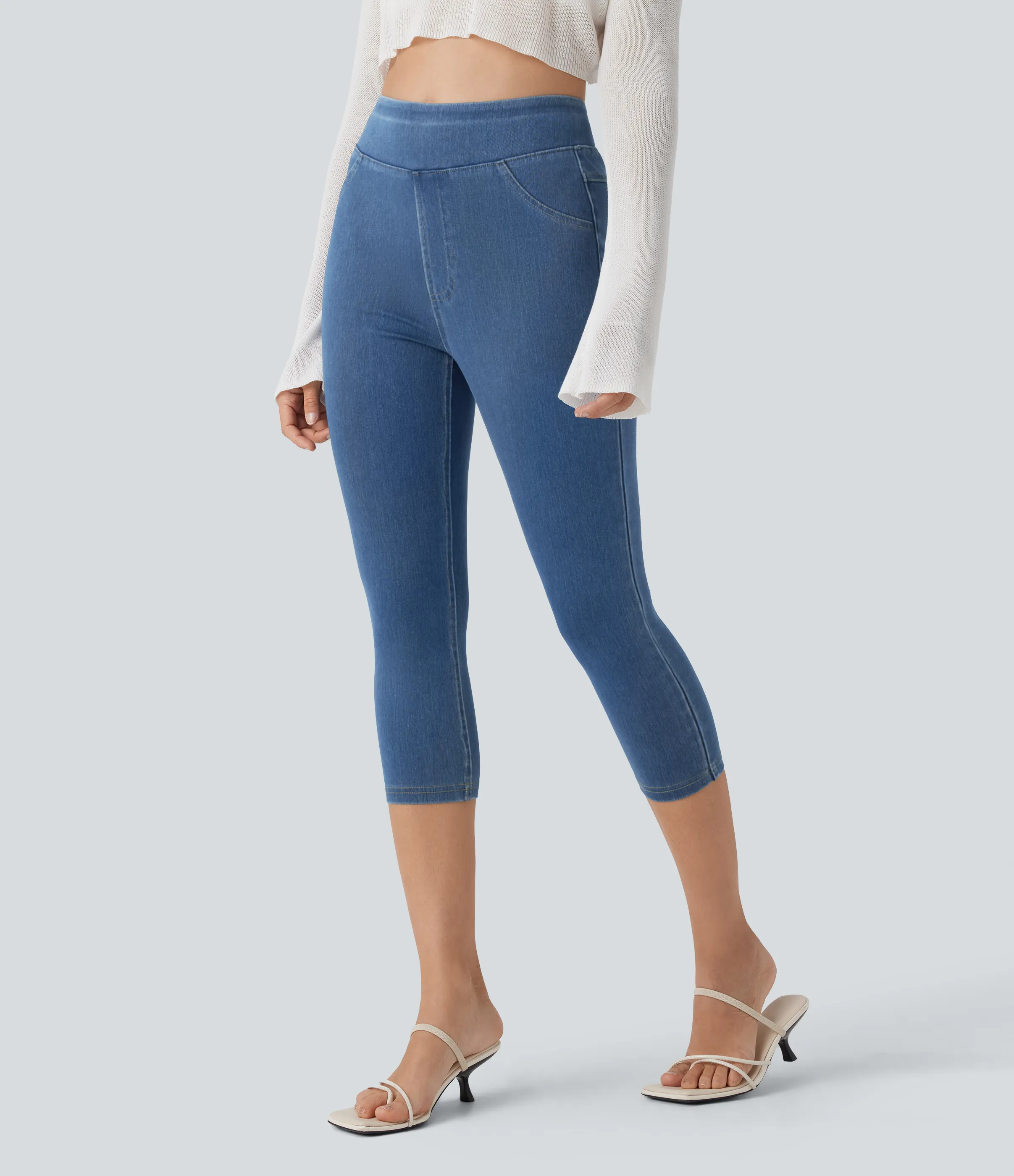 Halara Leggings Halara Flex™ Denim elásticos en longitud capri de tiro alto con bolsillos traseros - Denim Dark Blue - XS sold by Halara