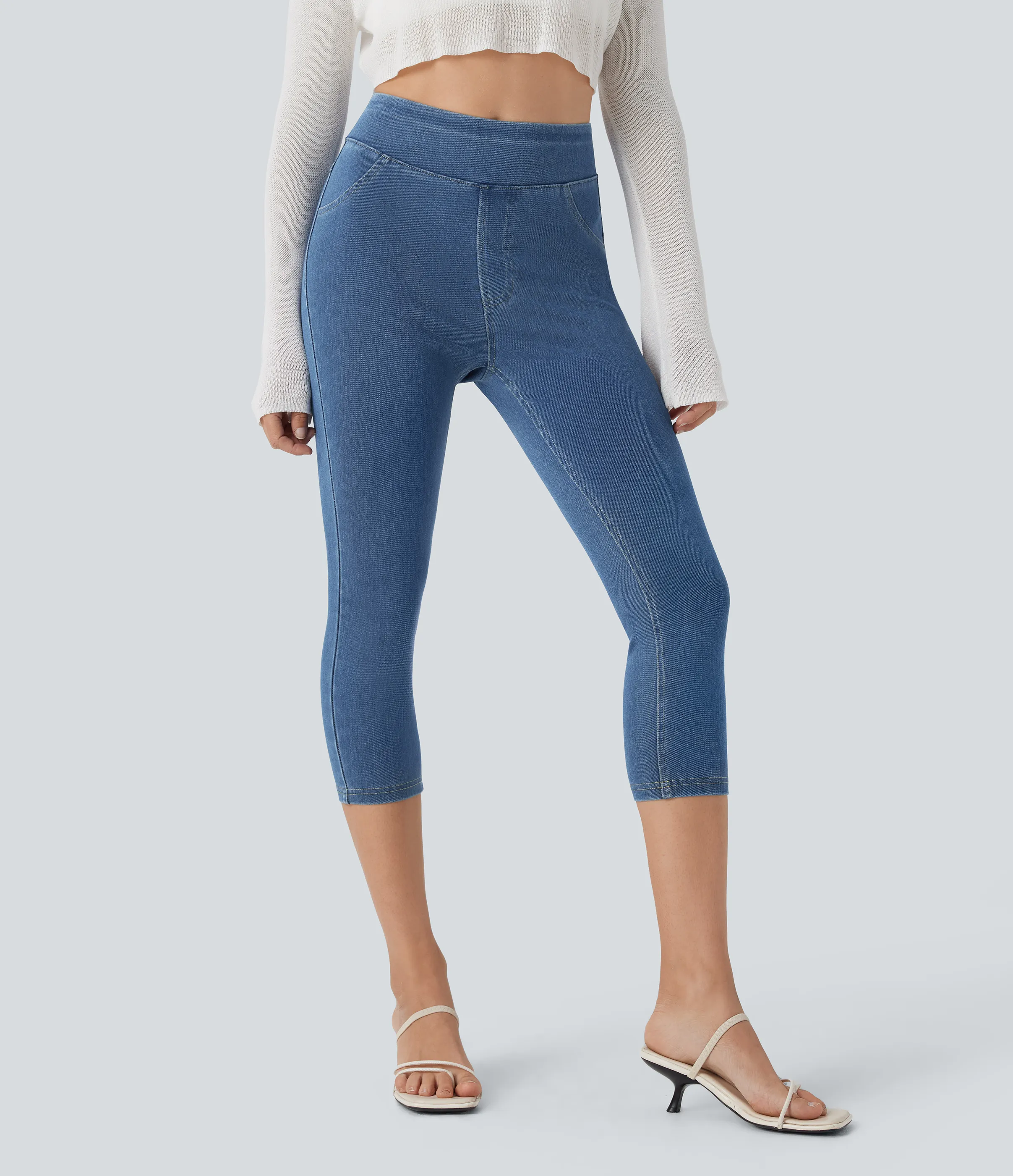 Halara Leggings Halara Flex™ Denim elásticos en longitud capri de tiro alto con bolsillos traseros - Denim Dark Blue - XS sold by Halara product image thumbnail 4