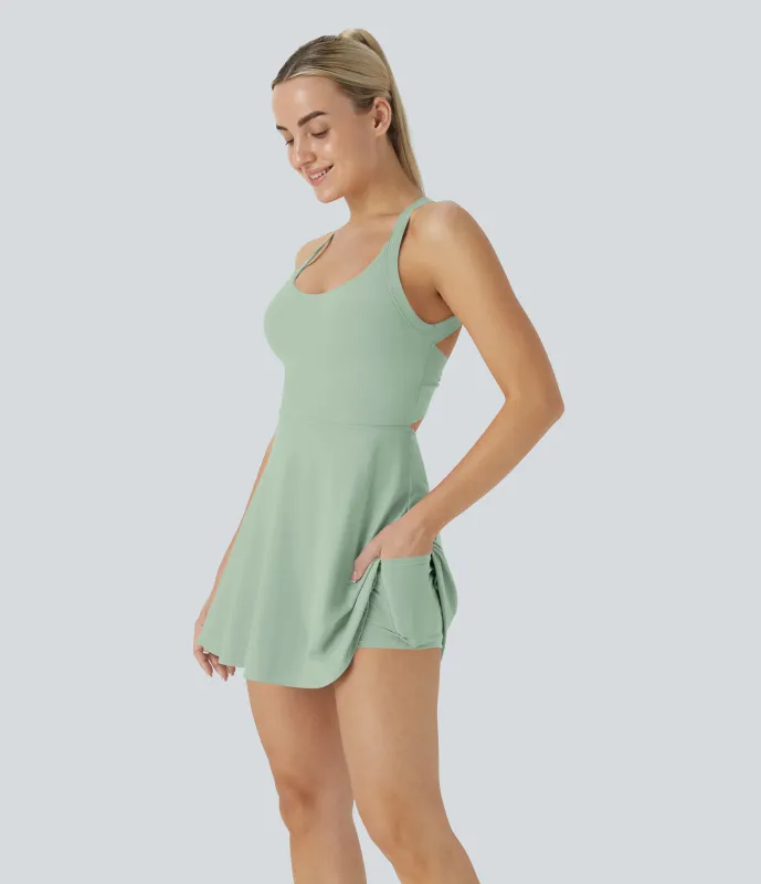 Halara Vestido Softlyzero™ Airy deportivo activo baile tacto fresco sin espalda retorcido - Edición Easy Peezy - Light Bean Green - XL sold by Halara