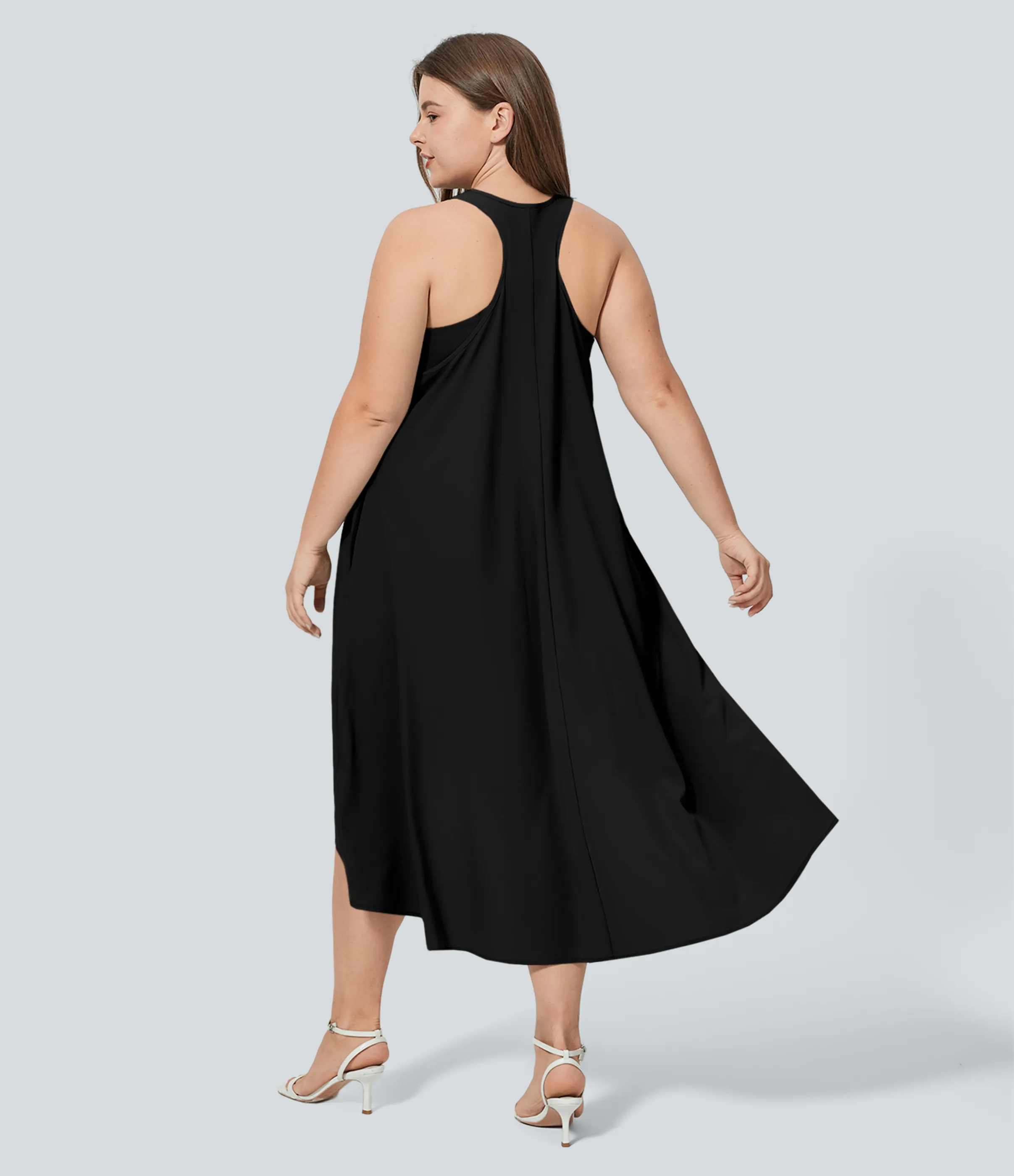 Halara Vestido Breezeful™ sin espalda cruzada bolsillo lateral alto bajo fluido media pierna secado rápido talla grande - Black - 2X sold by Halara product image thumbnail 3
