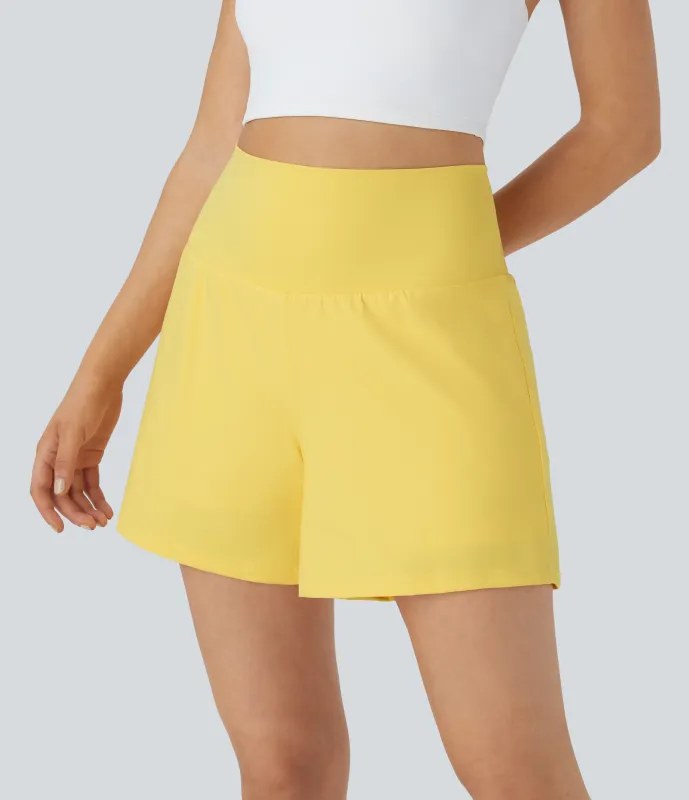 Halara Pantalón corto yoga 2 en 1 bolsillo trasero oculto tiro súper alto bolsillo lateral oculto 12.5cm-más largo - Goldfinch - XL(Long) made by Halara