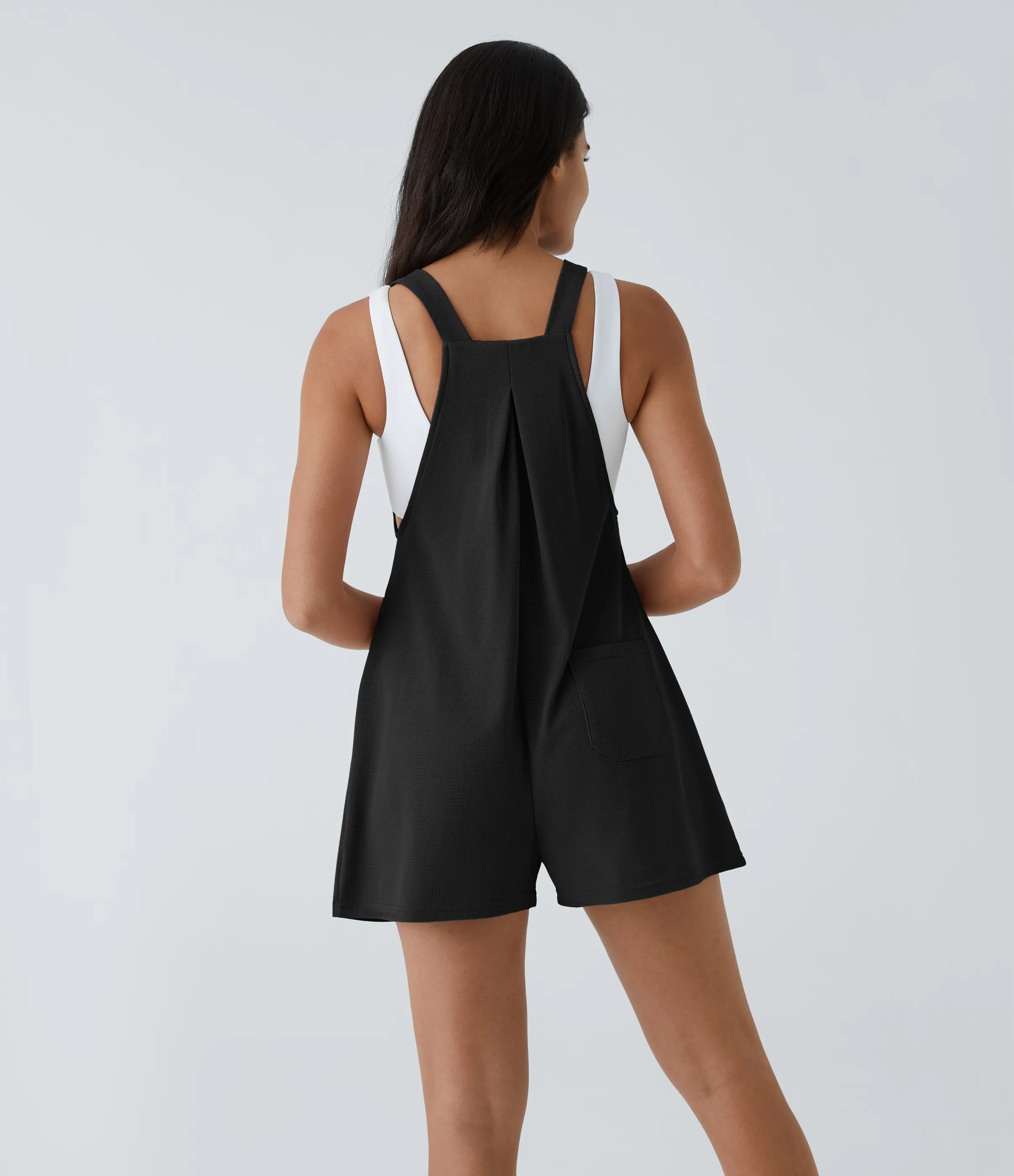 Halara Overol botón correa ajustable bolsillo múltiple gofre plisado - Black - XS sold by Halara product image thumbnail 3