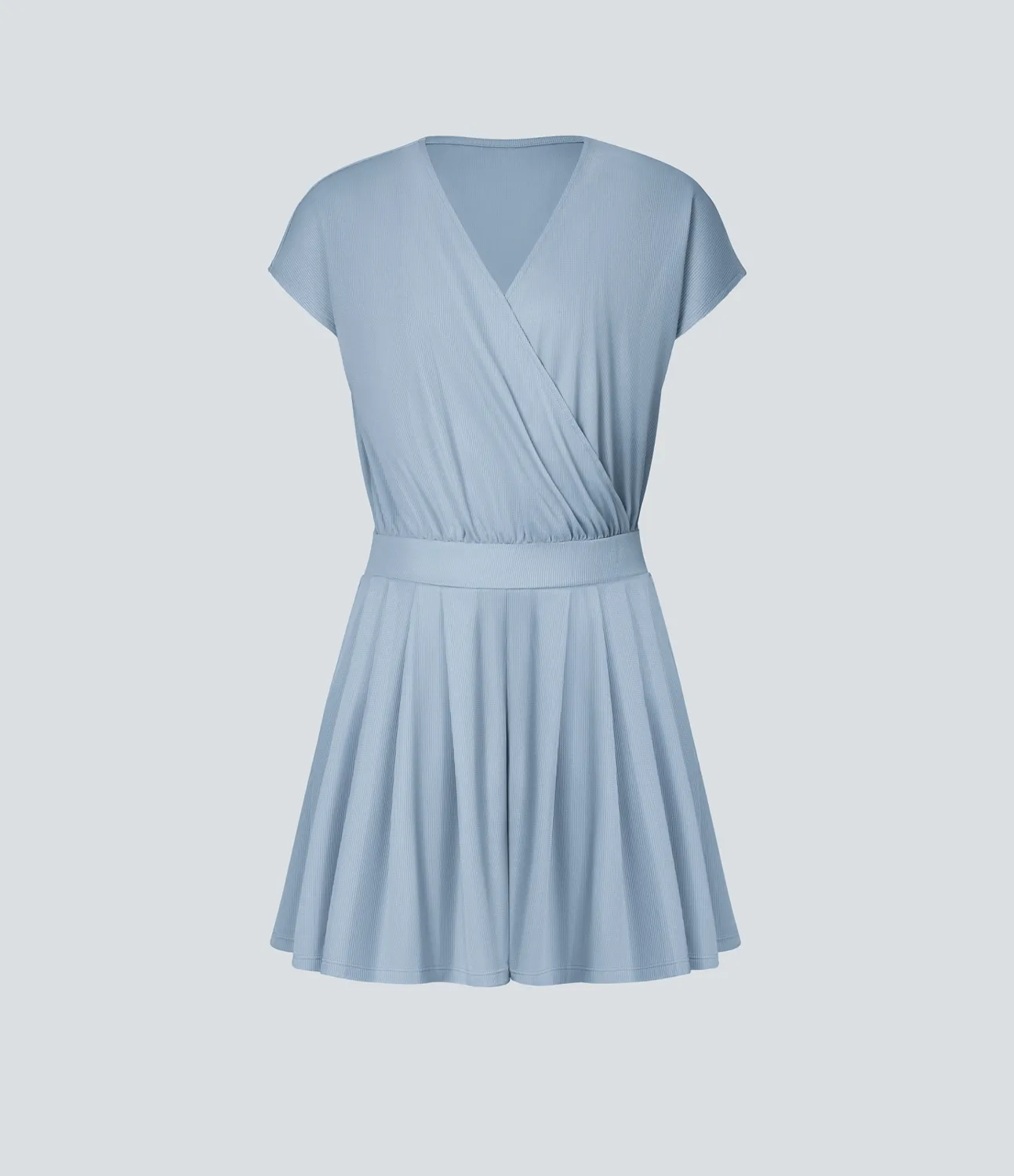 Halara Mono de manga corta casual con cuello en V y bolsillos laterales en tela gofre - Quiet Blue - XS sold by Halara product image thumbnail 5