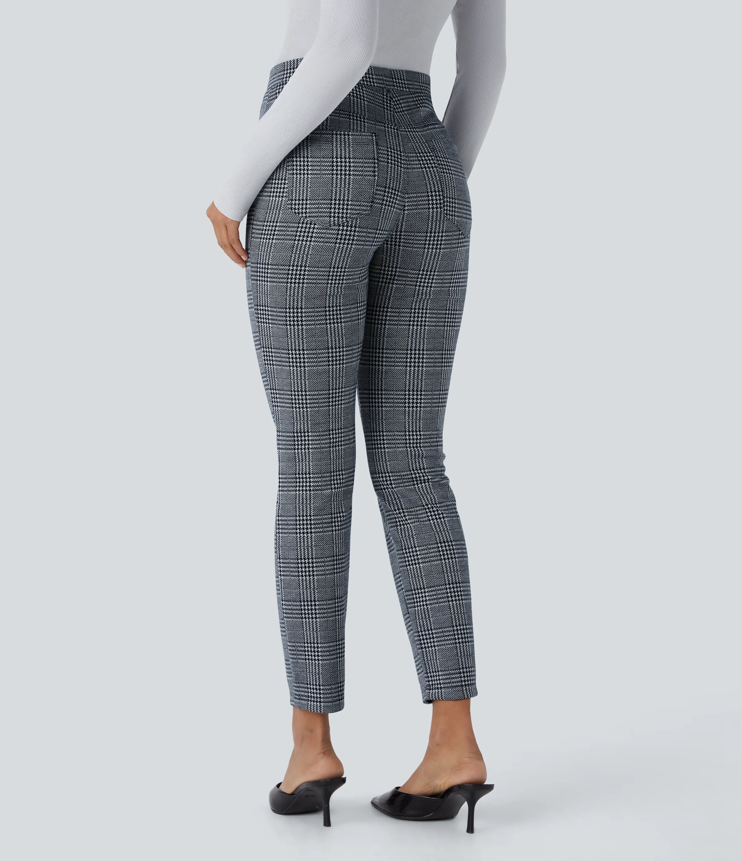 Halara Pantalón Halara Flex™ oficina ajustado pata gallo bolsillo trasero tiro alto - Navy Blue Houndstooth Plaid - M(regular) sold by Halara product image thumbnail 3