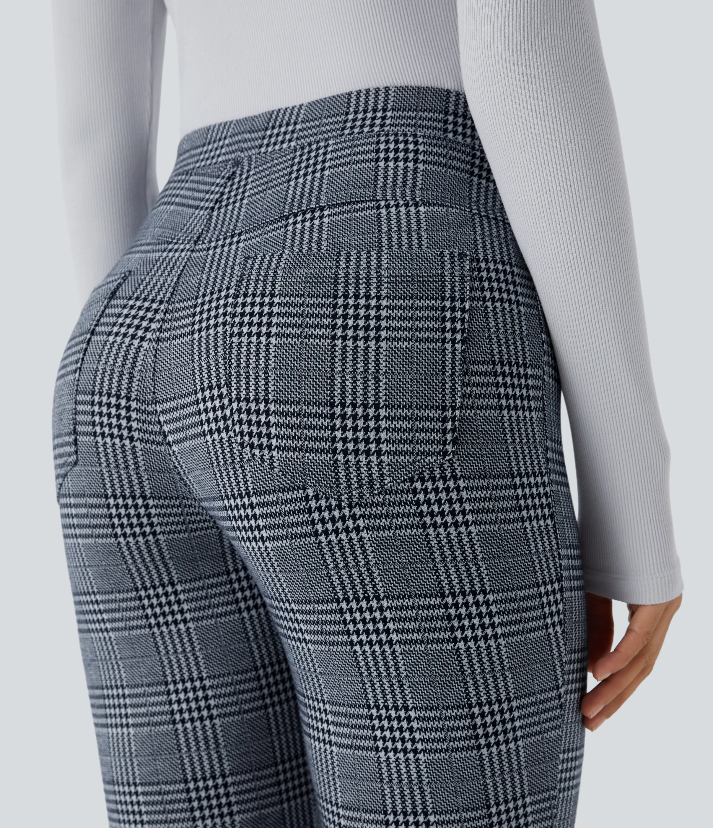 Halara Pantalón Halara Flex™ oficina ajustado pata gallo bolsillo trasero tiro alto - Navy Blue Houndstooth Plaid - M(regular) sold by Halara product image thumbnail 5