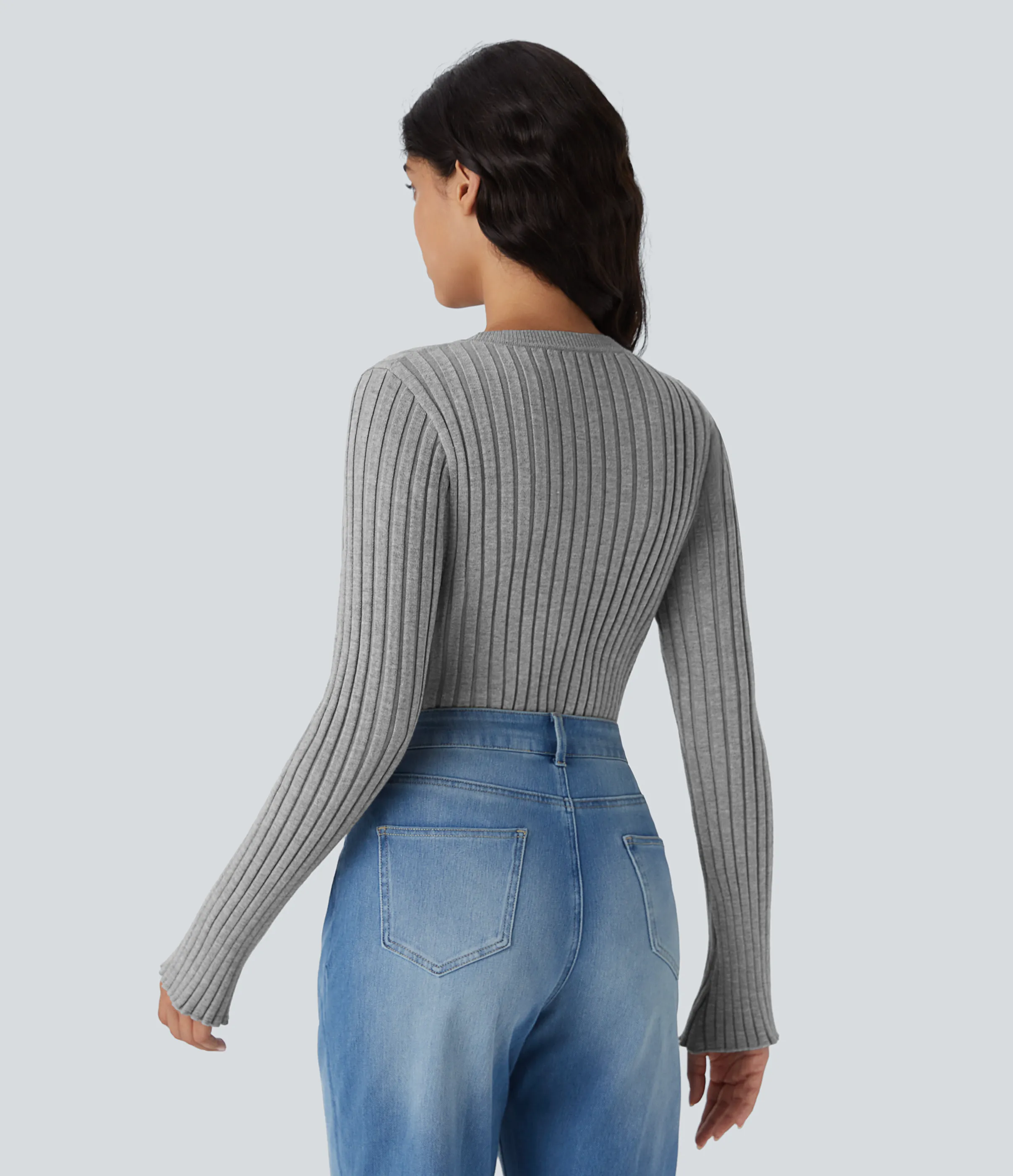 Halara Suéter cuello redondo manga larga volante - Dark Mottled Grey - XS sold by Halara product image thumbnail 3