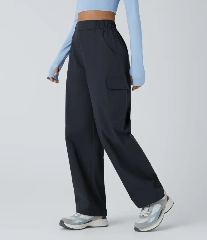 Halara Pantalón cargo acampar tiro alto resistente desgaste repelente agua múltiple bolsillo - Polar Night - S(regular) sold by Halara