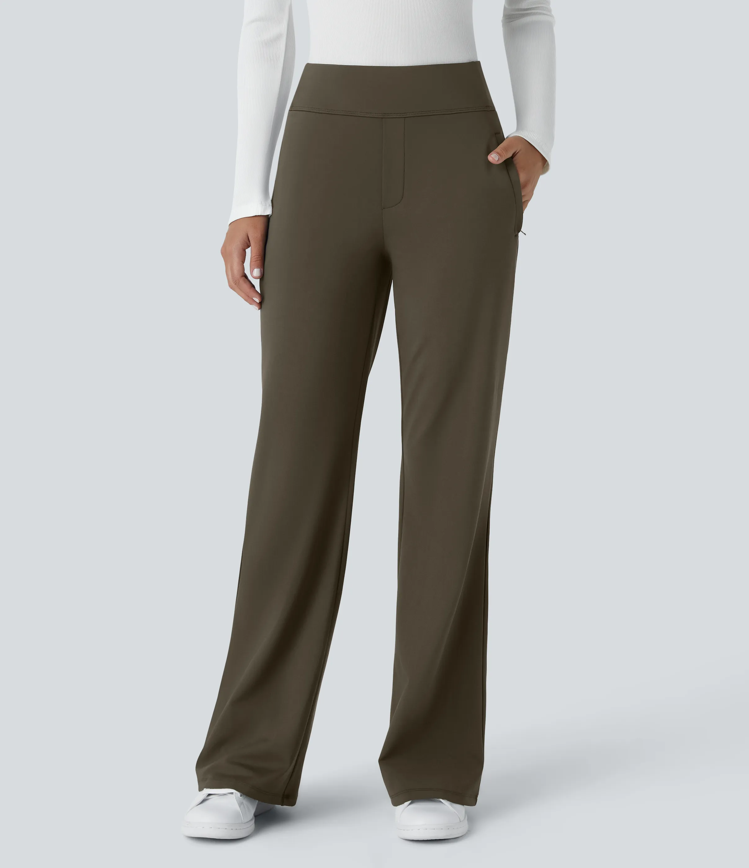 Halara Pantalón oficina acampanado bolsillo lateral tiro alto - Forest Night - L(tall) sold by Halara product image thumbnail 4